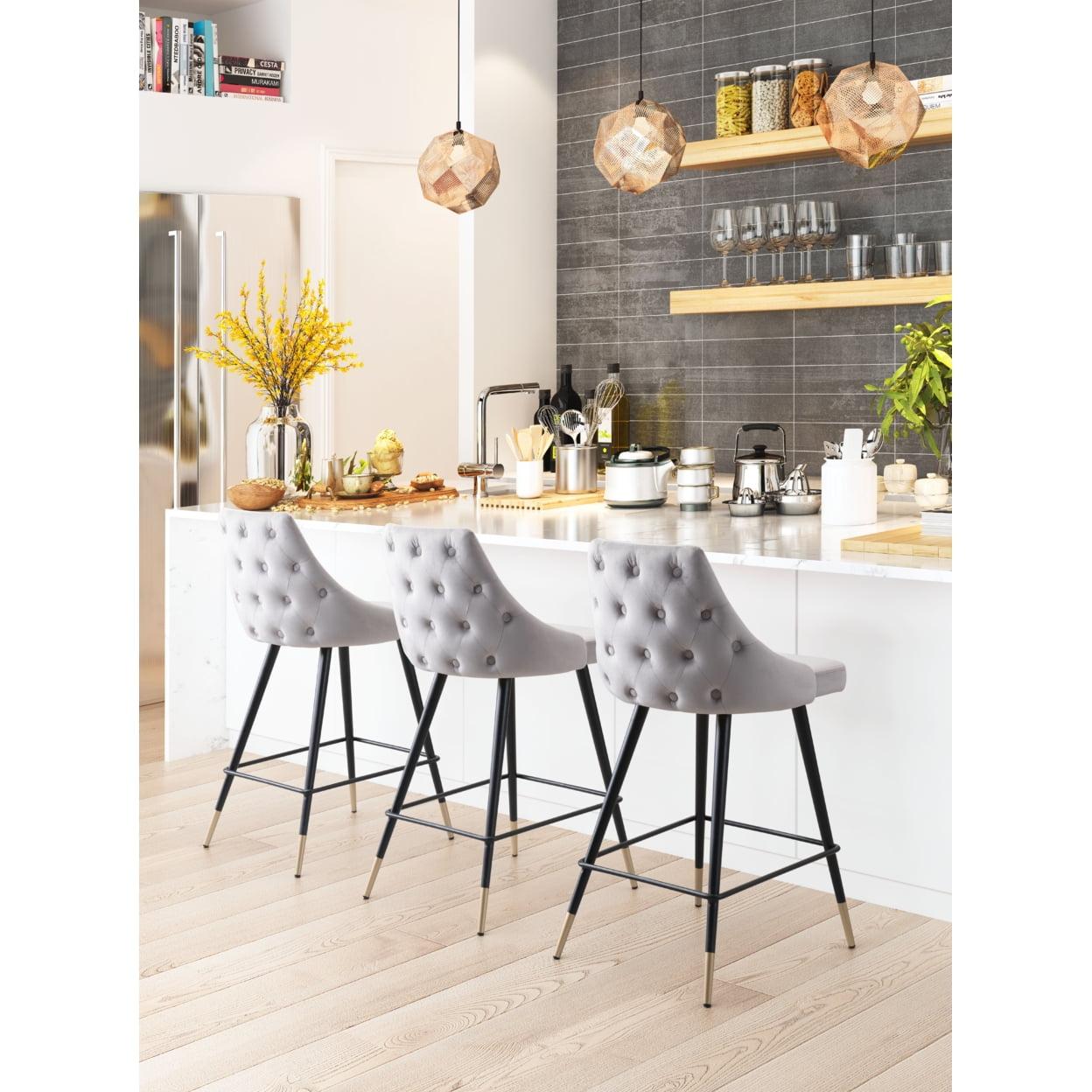 Elegant Gray Tapered Counter Stool with Brushed Brass Legs