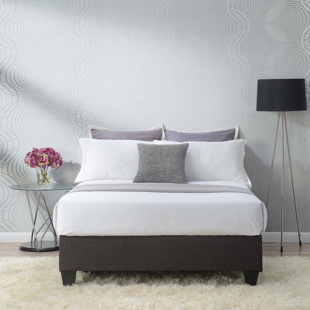 Gray Faux Leather Full Platform Bed with Upholstered Headboard