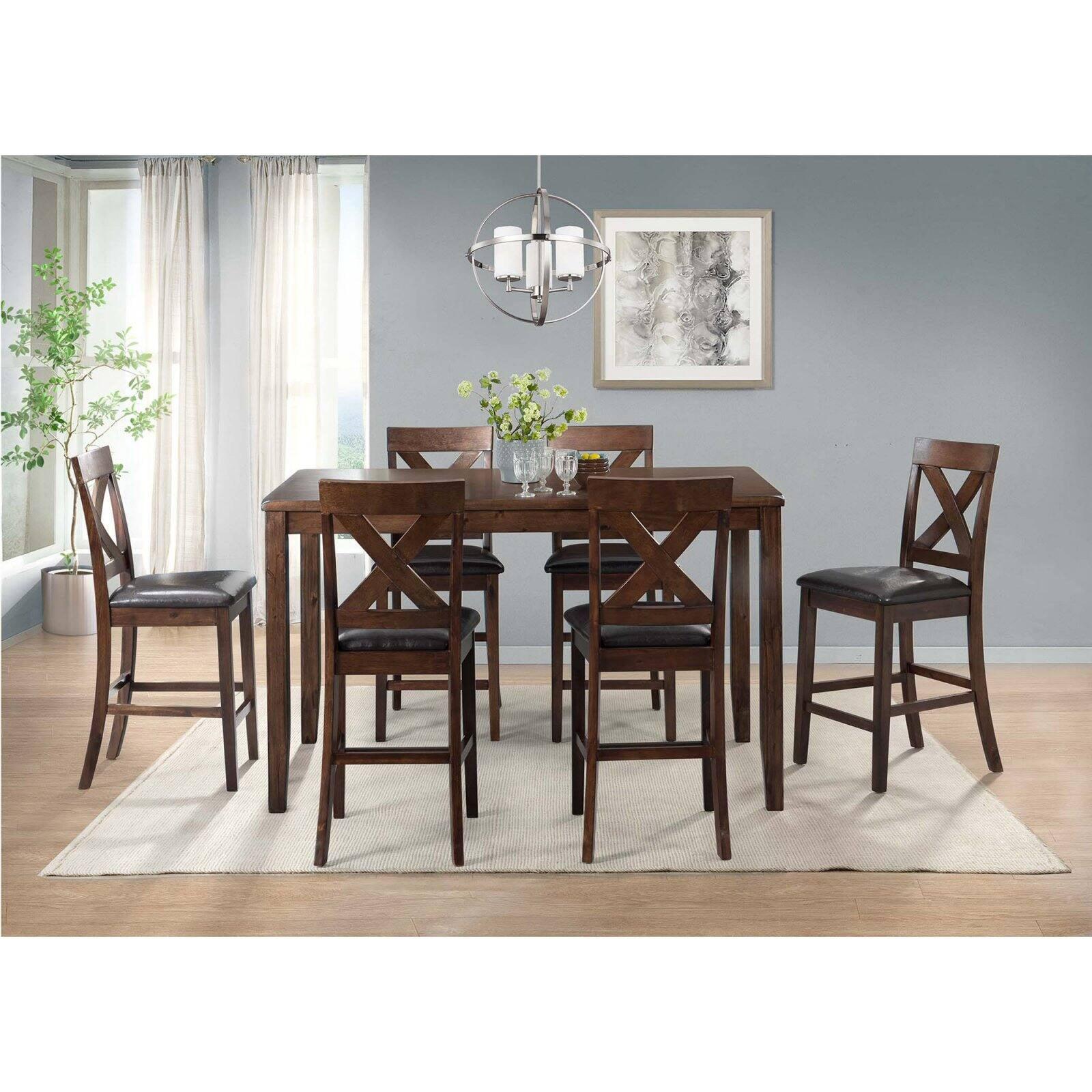 Cherry Counter Height Dining Set with Faux Leather Seats