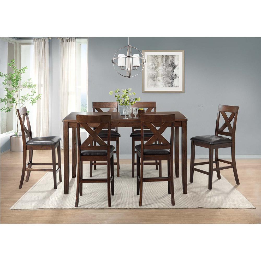 7pc Alexa Dining Set Cherry Brown - Picket House Furnishings: Rectangle Table, 6 Wood Chairs, Lacquered Finish