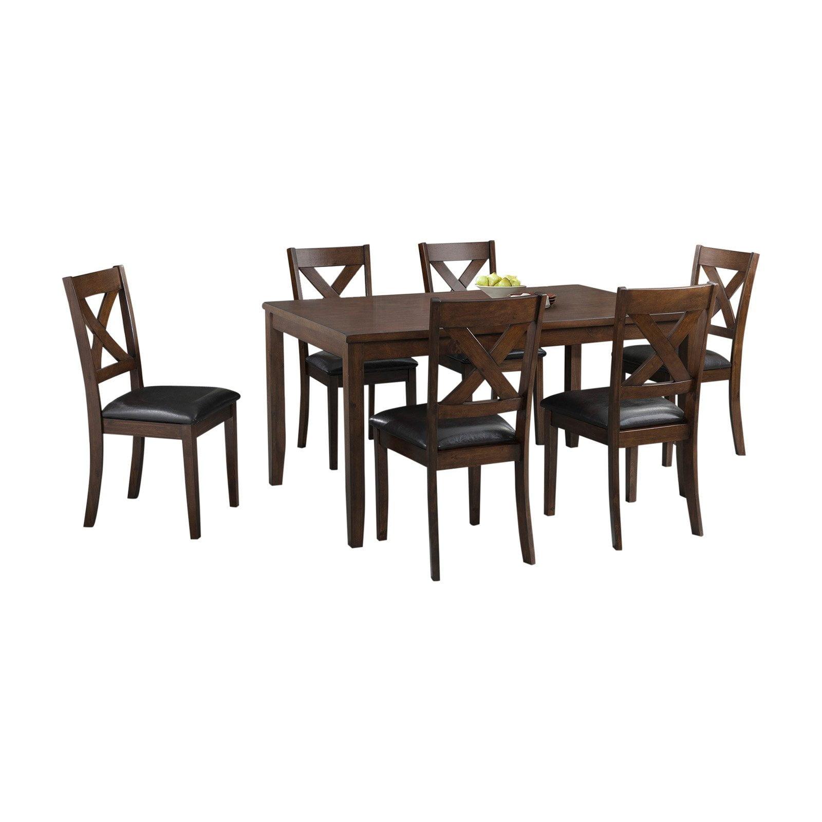 Alexa Cherry 7-Piece Rectangular Dining Set with Faux Leather Chairs