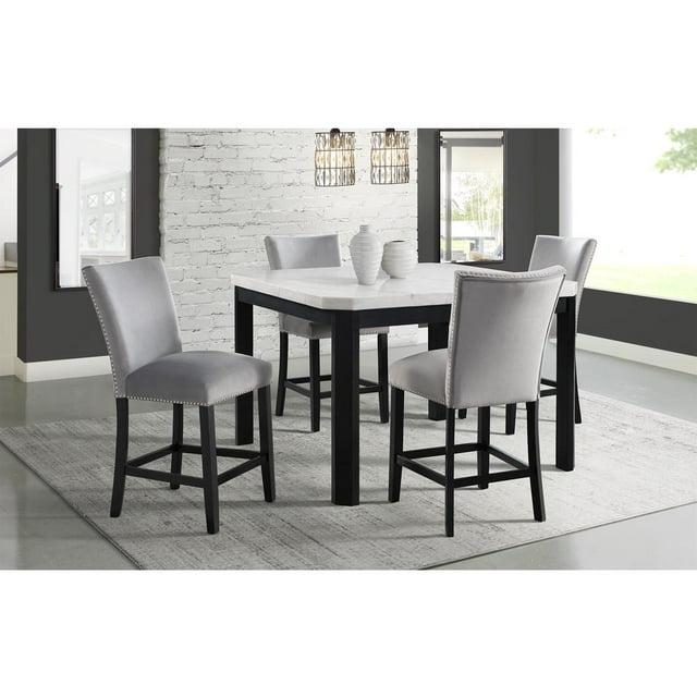 Picket House Celine Marble 5 Piece Counter Height Dining Set in Gray