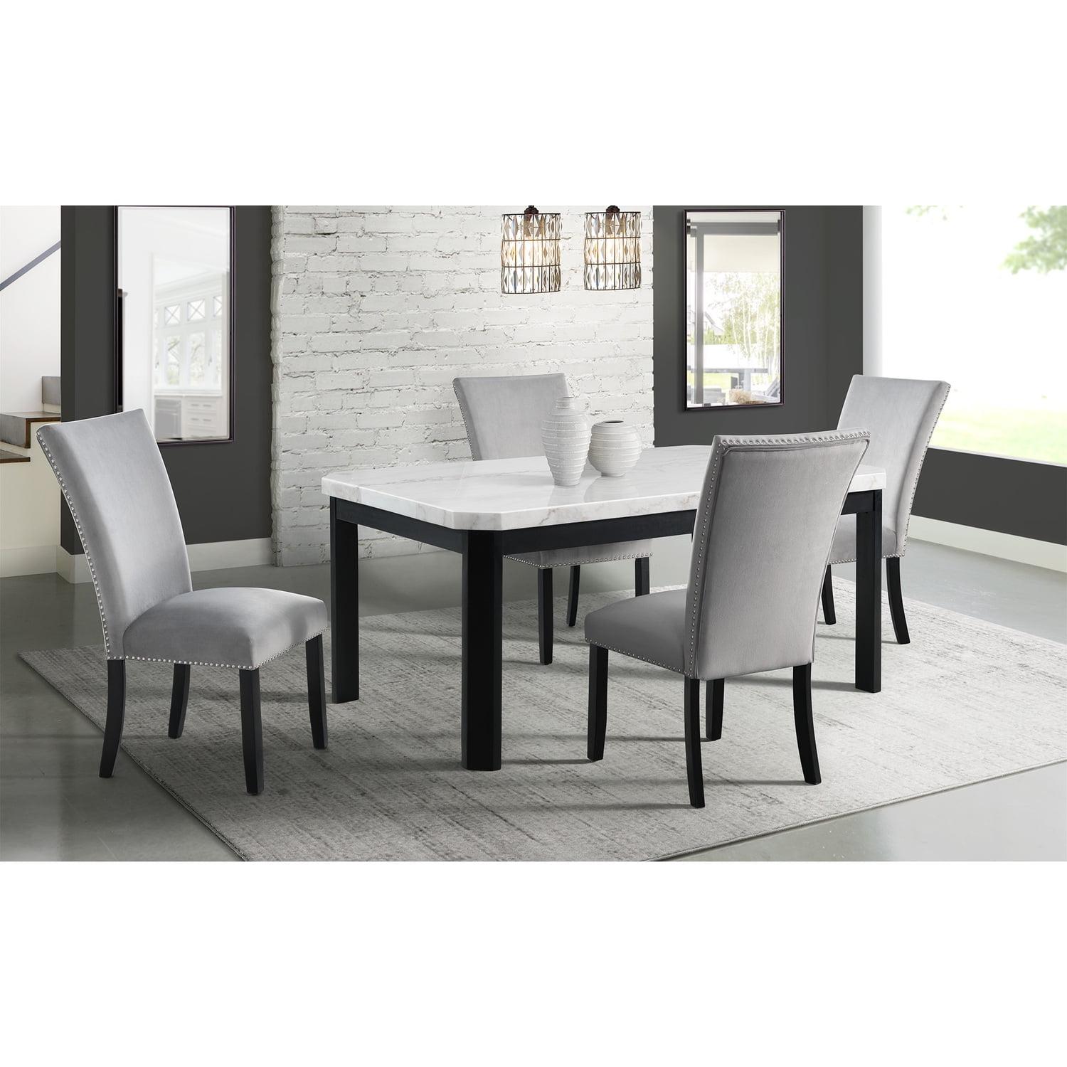 Picket House Celine White Marble 5PC Standard Dining Set with Gray Chairs