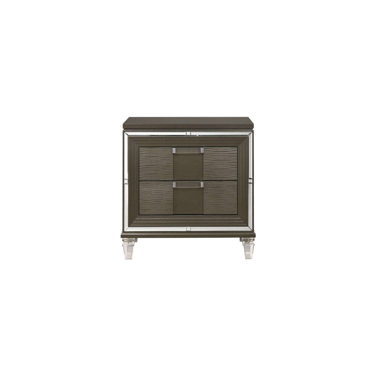 Charlotte Glam Gray 2-Drawer Nightstand with USB Ports