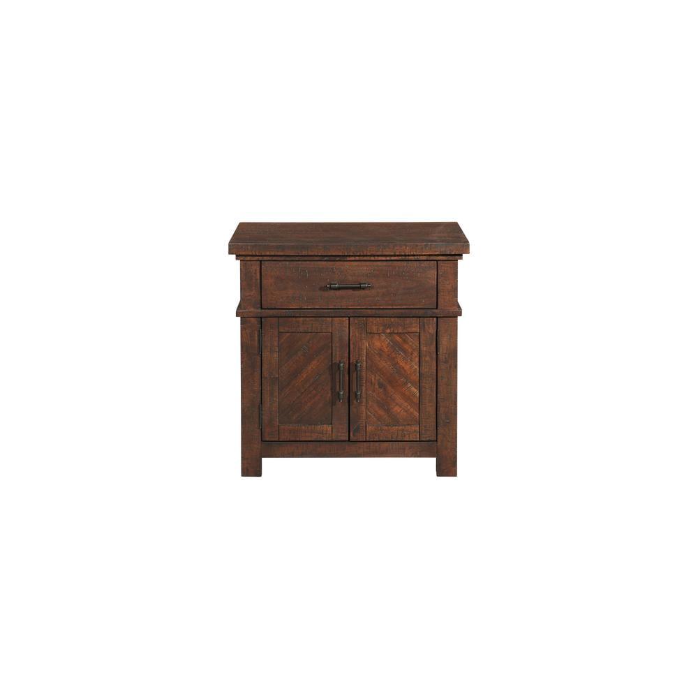 Dex Walnut Brown Rustic 1-Drawer Nightstand with Cabinet Storage