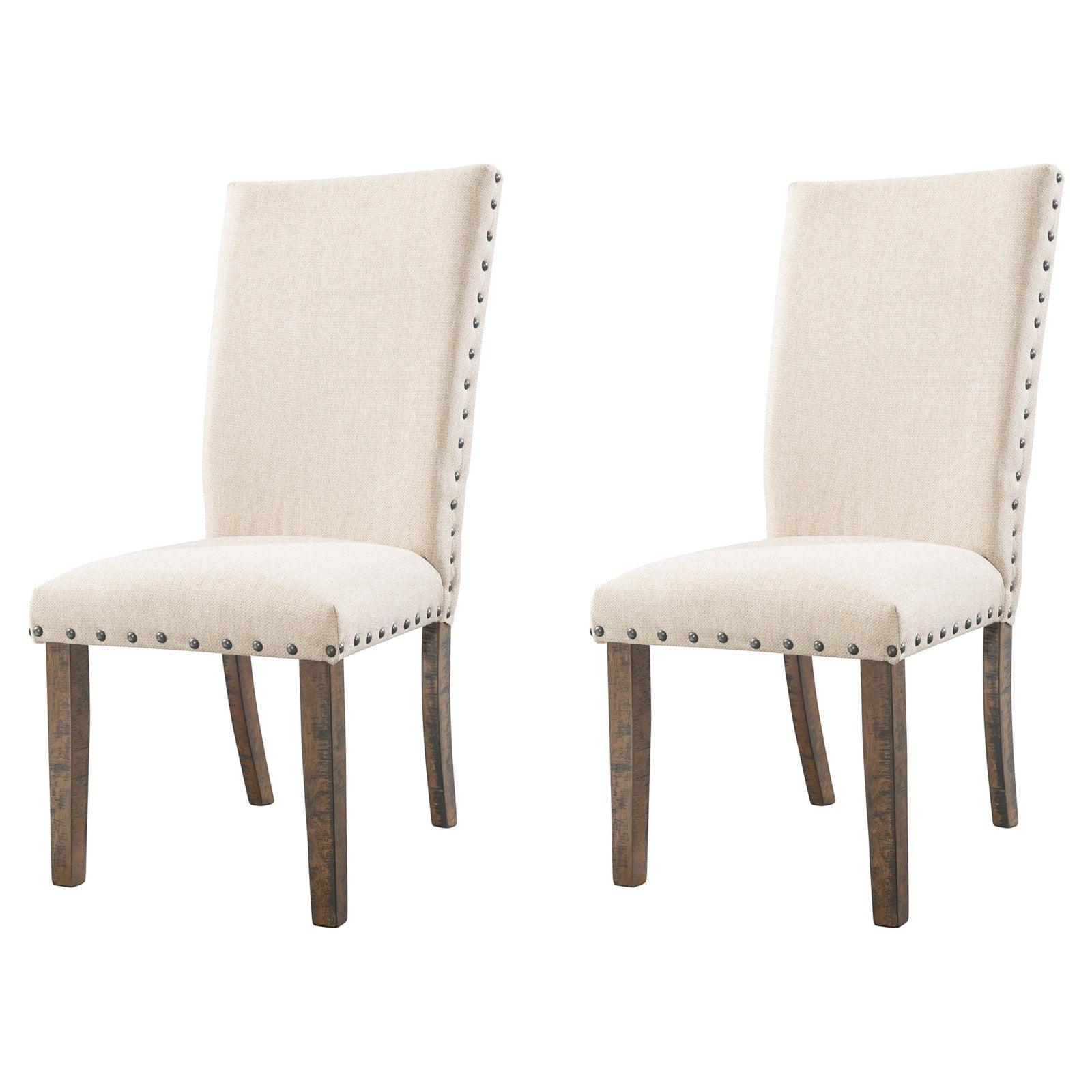 Rustic Cream Linen Upholstered Side Chair with Smokey Walnut Legs