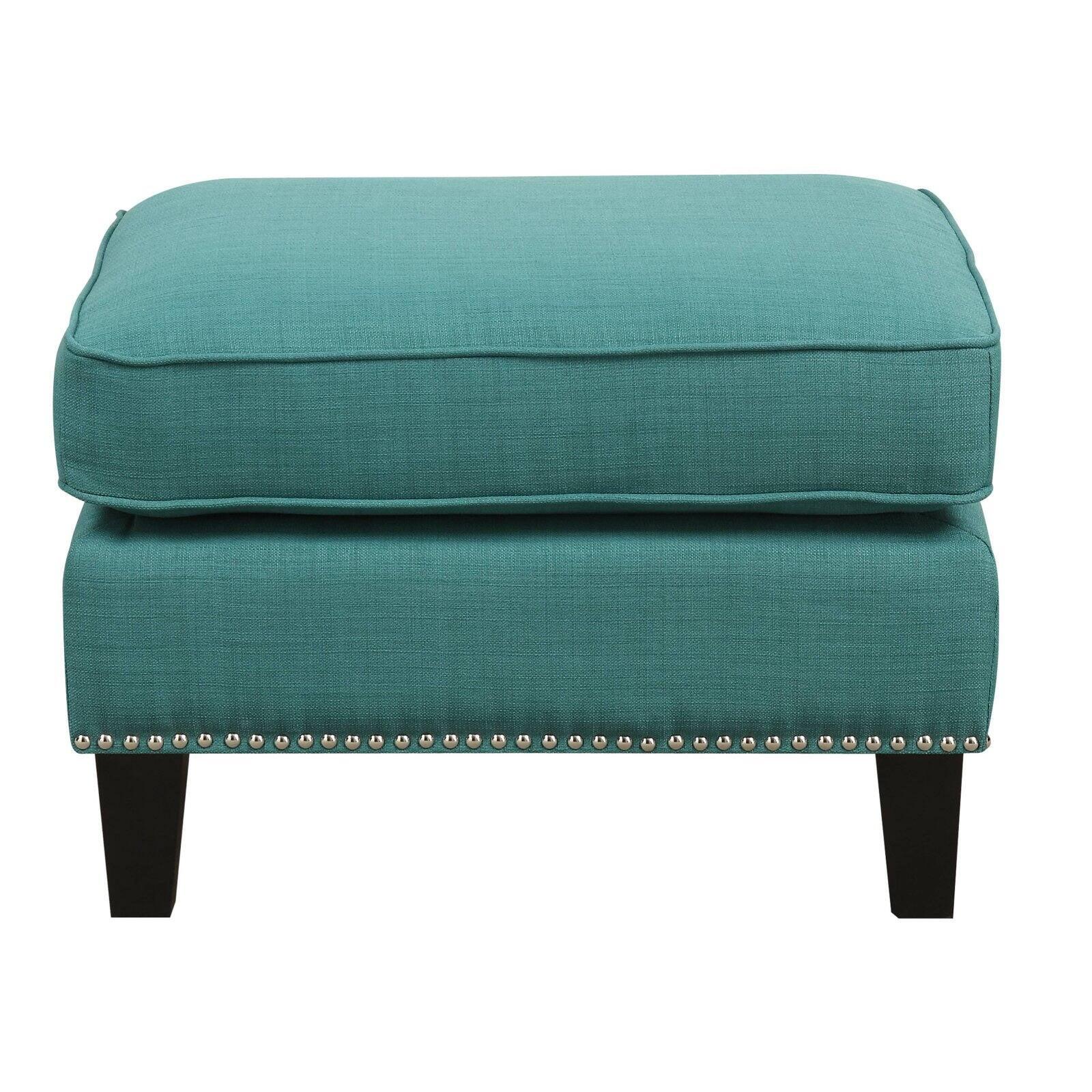 Picket House Furnishings Emery Ottoman Teal : Mid-Century Modern, Square Upholstered Bench, Plywood Frame