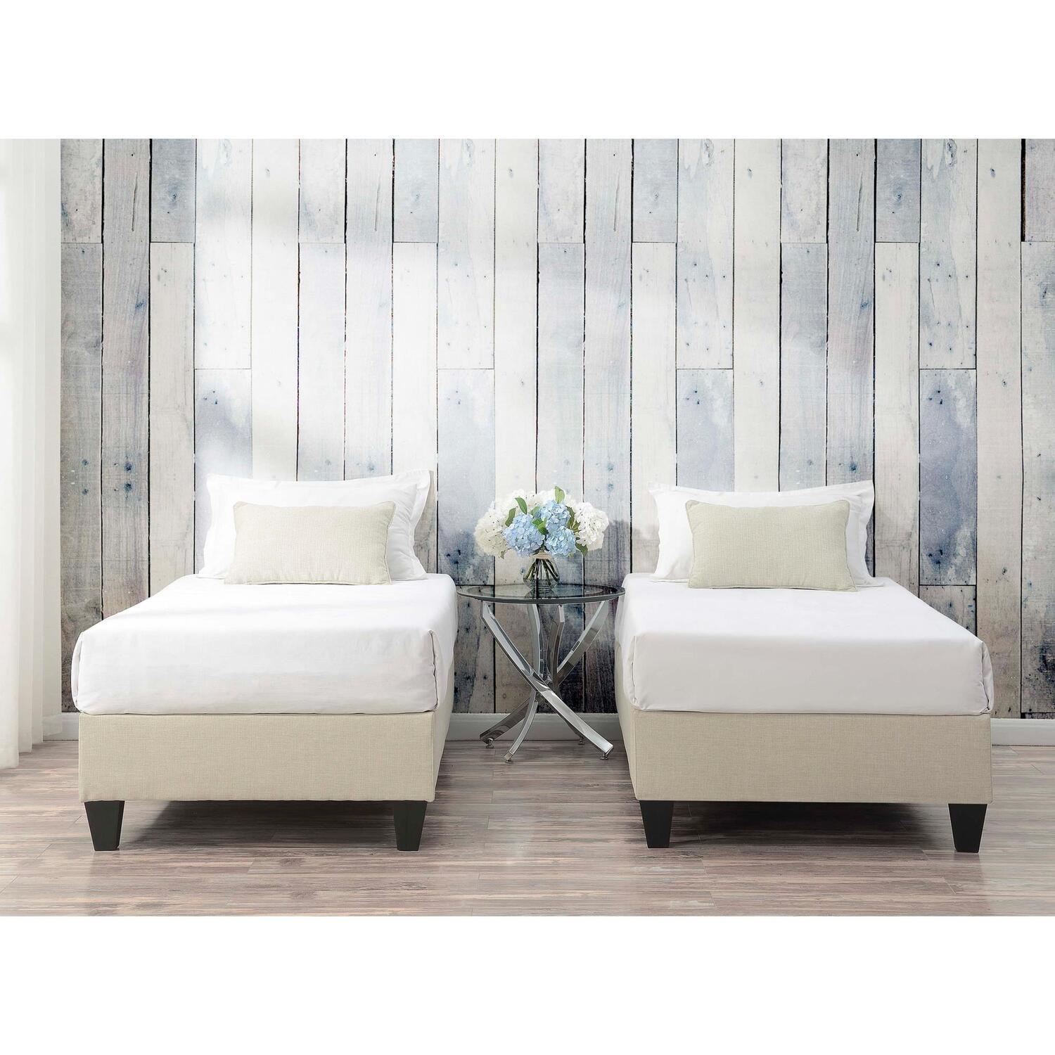 Picket House Furnishings Twin Abby Platform Bed Cream: Faux Leather Upholstery, No Box Spring Needed