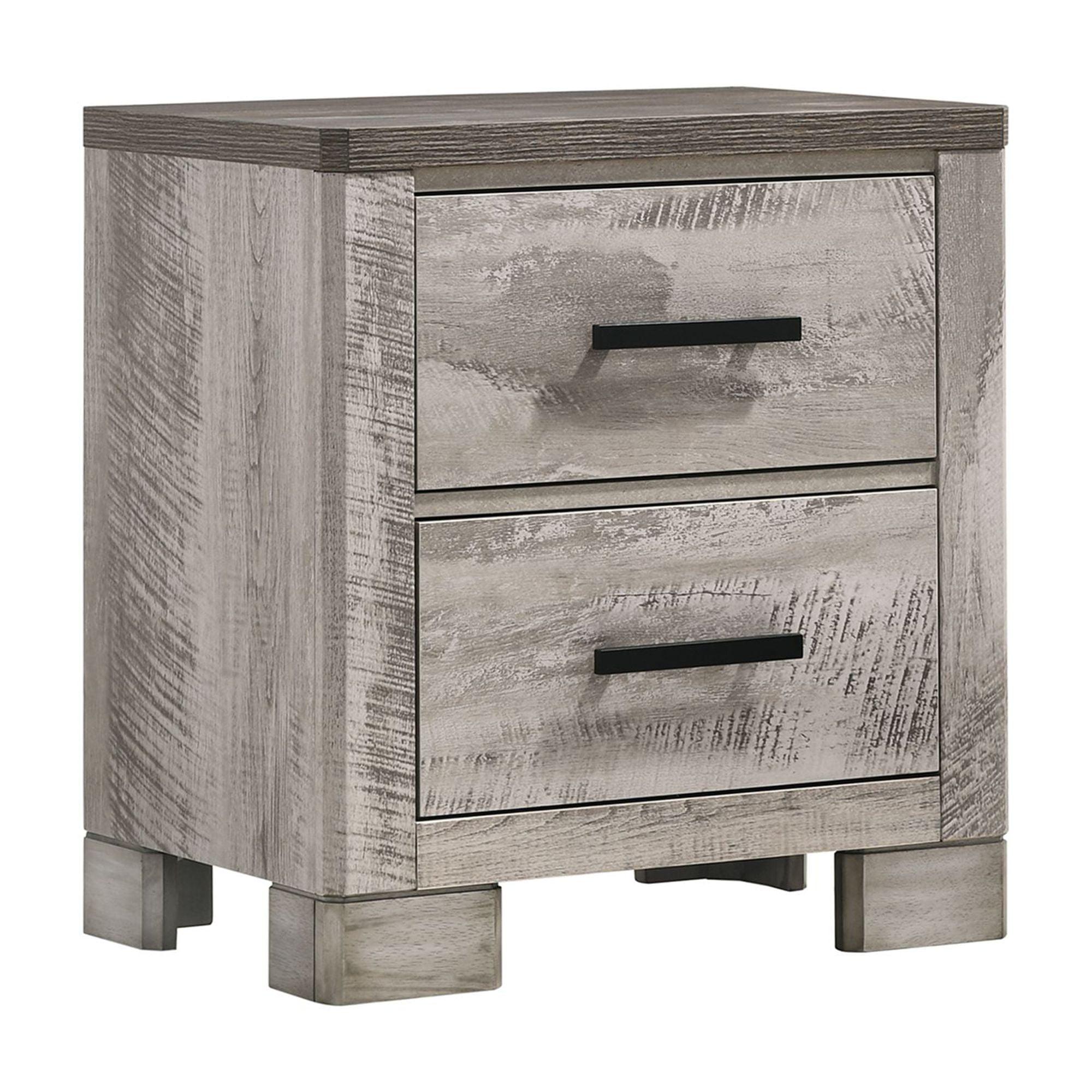 Adam Rustic Gray 2-Drawer Rubberwood Nightstand