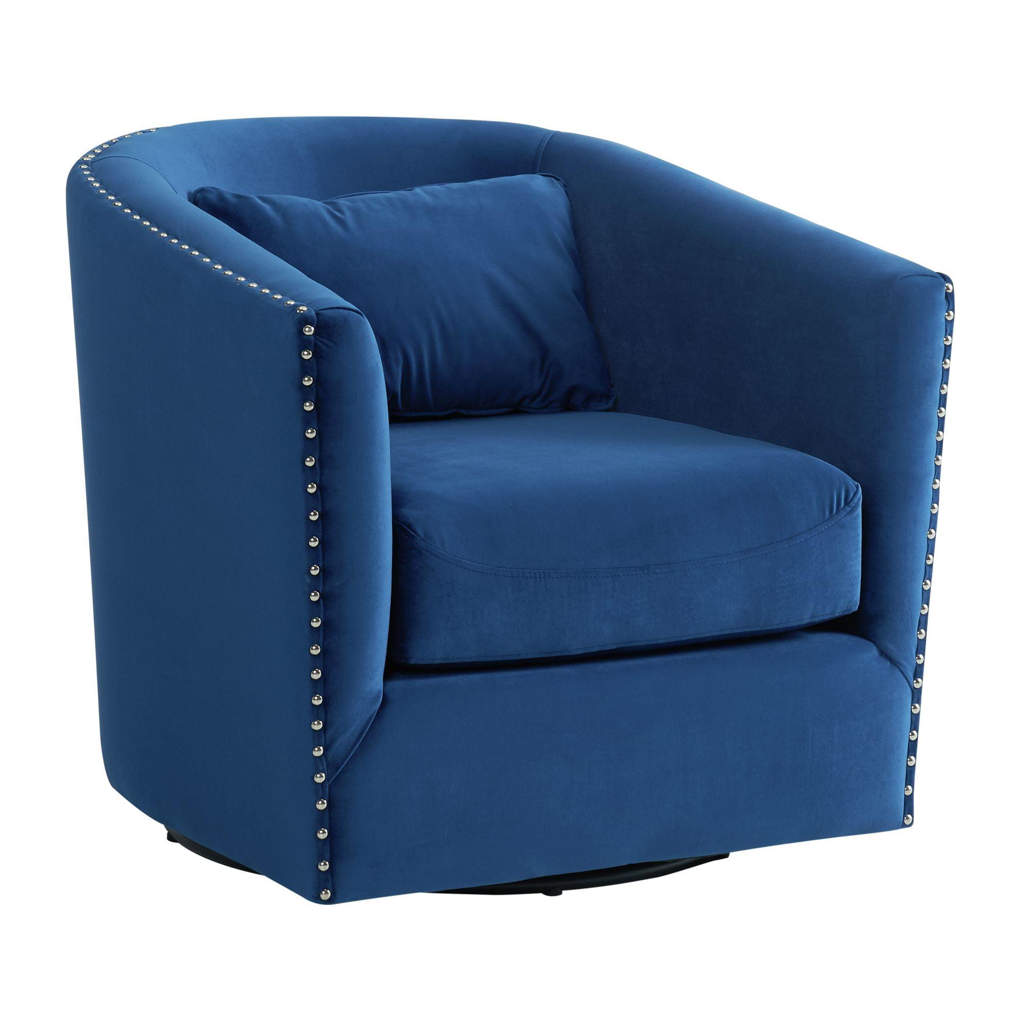 Navy Velvet Swivel Accent Chair with Wood Base