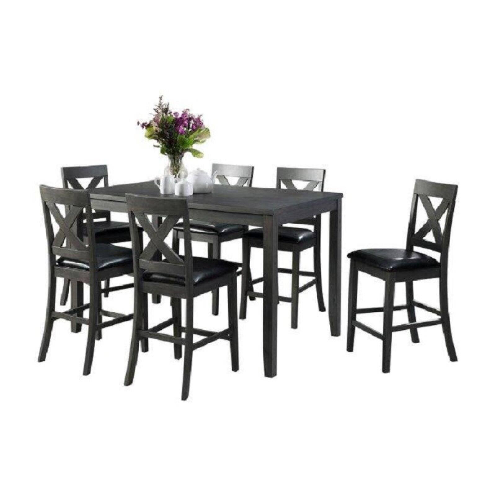 Alexa Gray 7-Piece Counter Height Dining Set with Faux Leather Upholstered Chairs