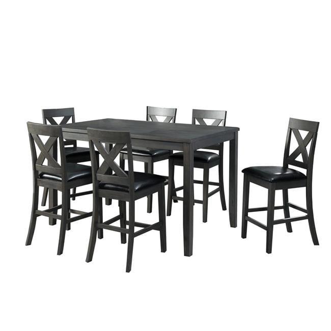 Picket House Furnishings 7pc Alexa Counter Height Dining Set Brown: Modern Upholstered Chairs, Wood Frame