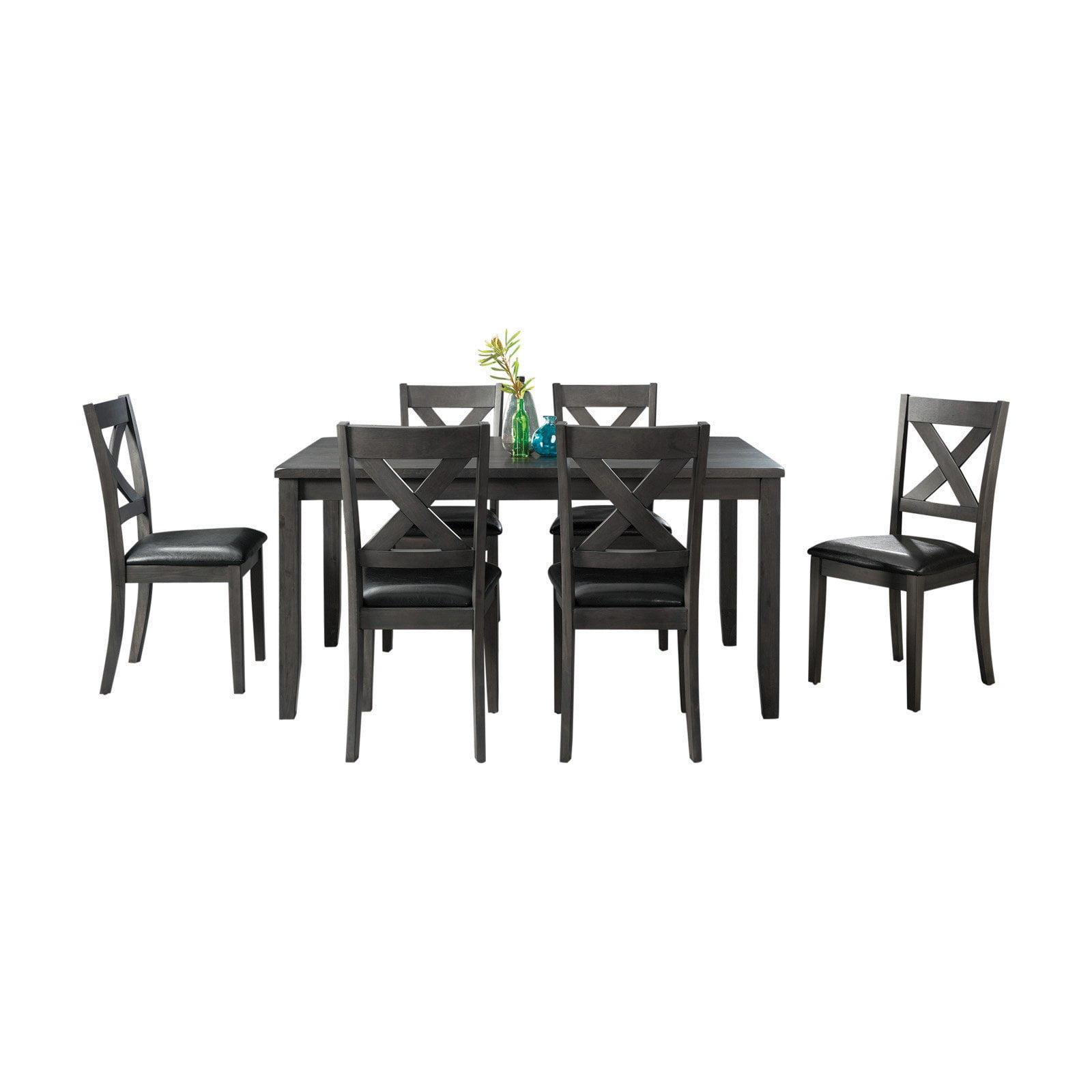 Alexa Transitional 7-Piece Dining Set with X-Back Chairs in Gray