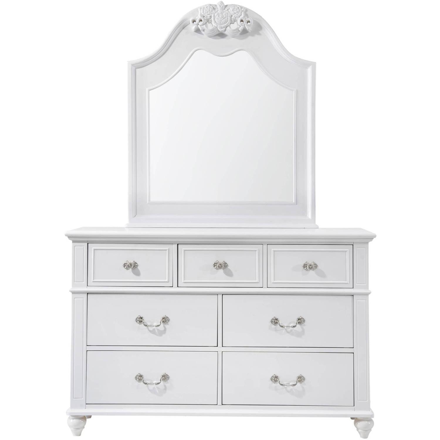 White French Country 7-Drawer Dresser with Mirror