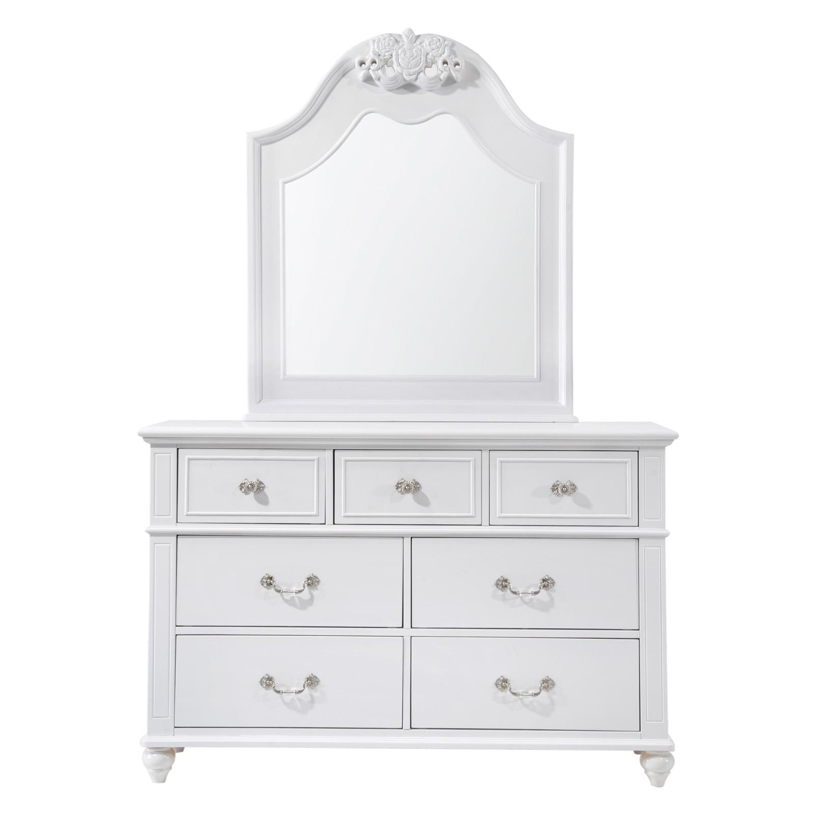 White French Country 7-Drawer Dresser with Mirror