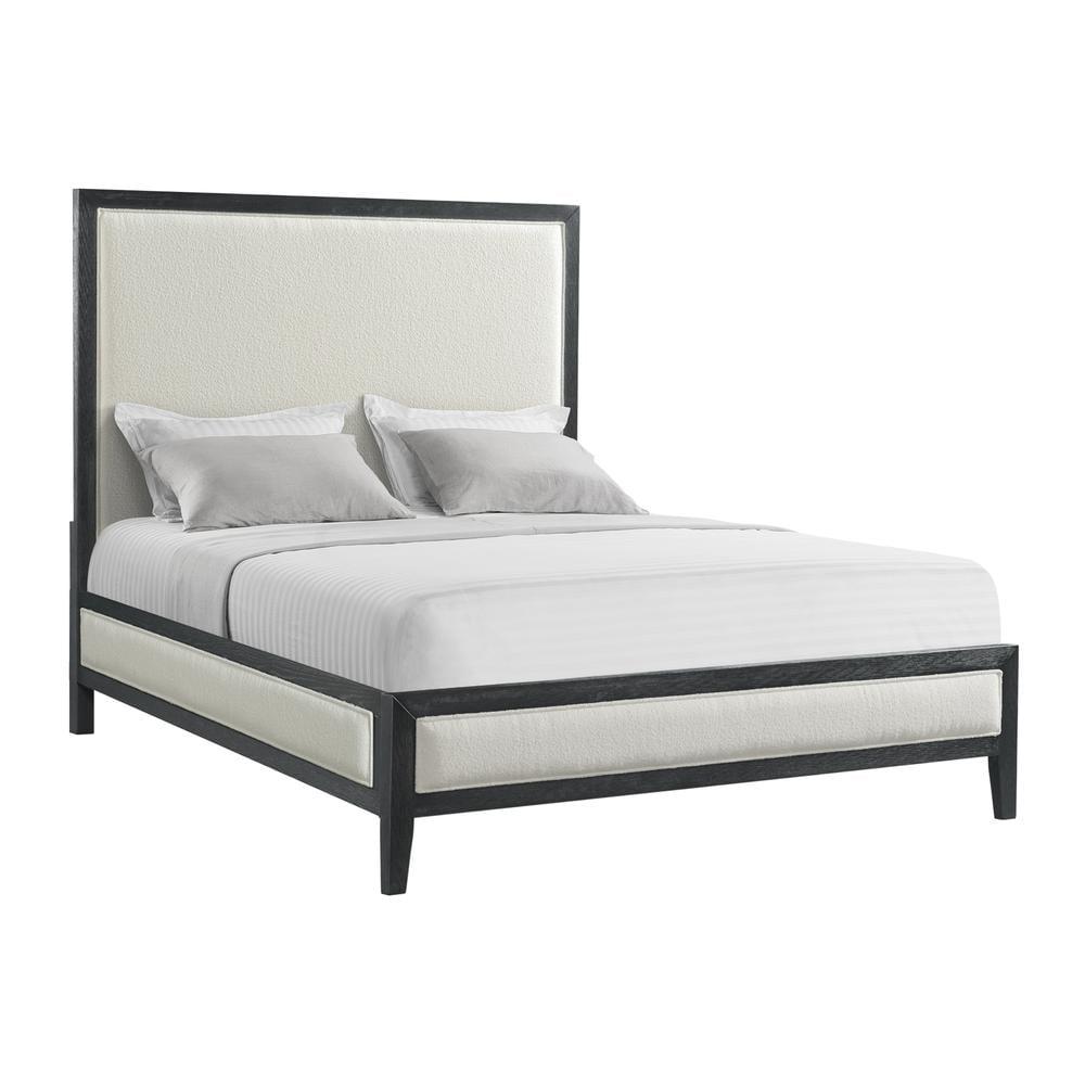 Black and White Queen Upholstered Wood Frame Bed with Headboard