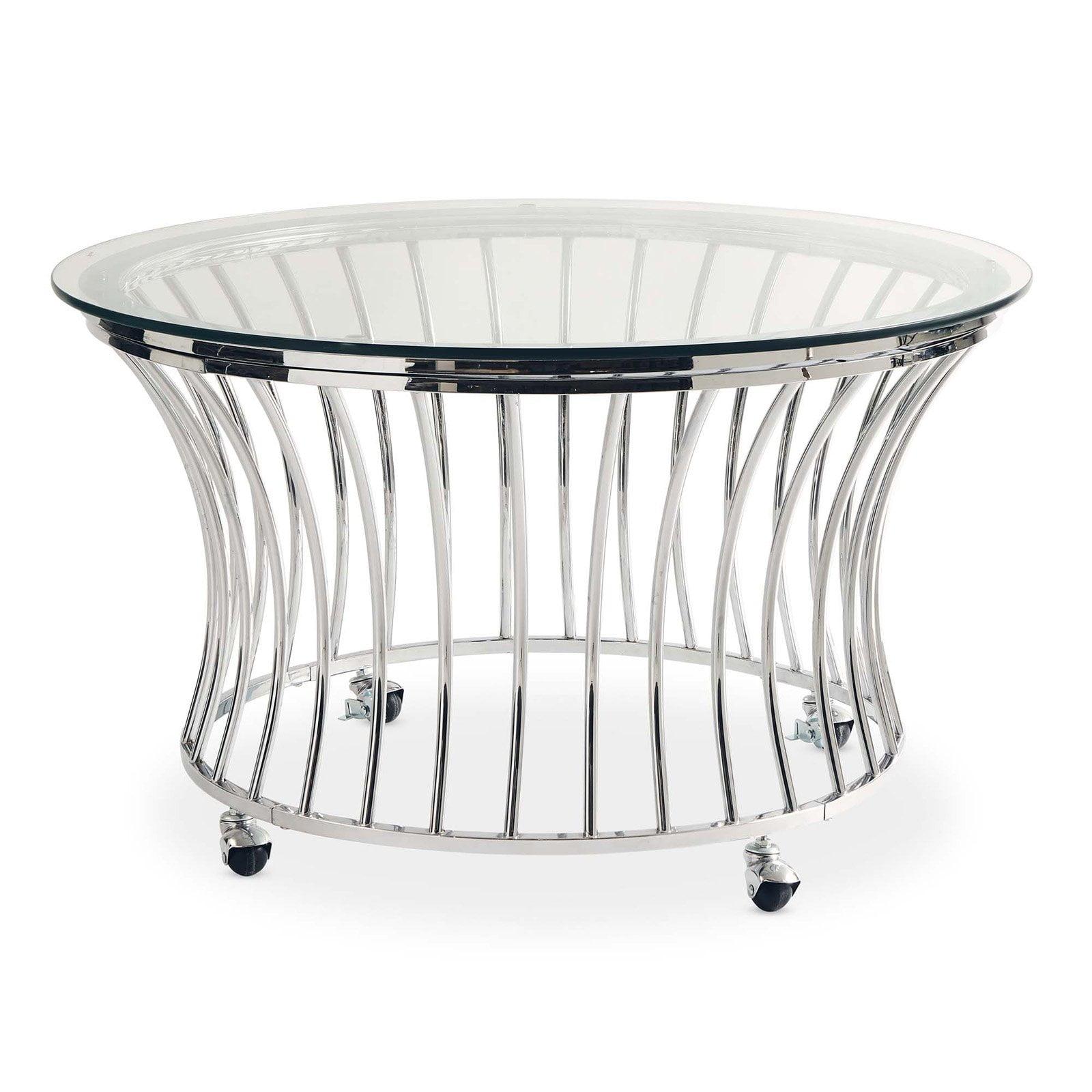 Transitional Chrome Round Glass Top Coffee Table - 36"