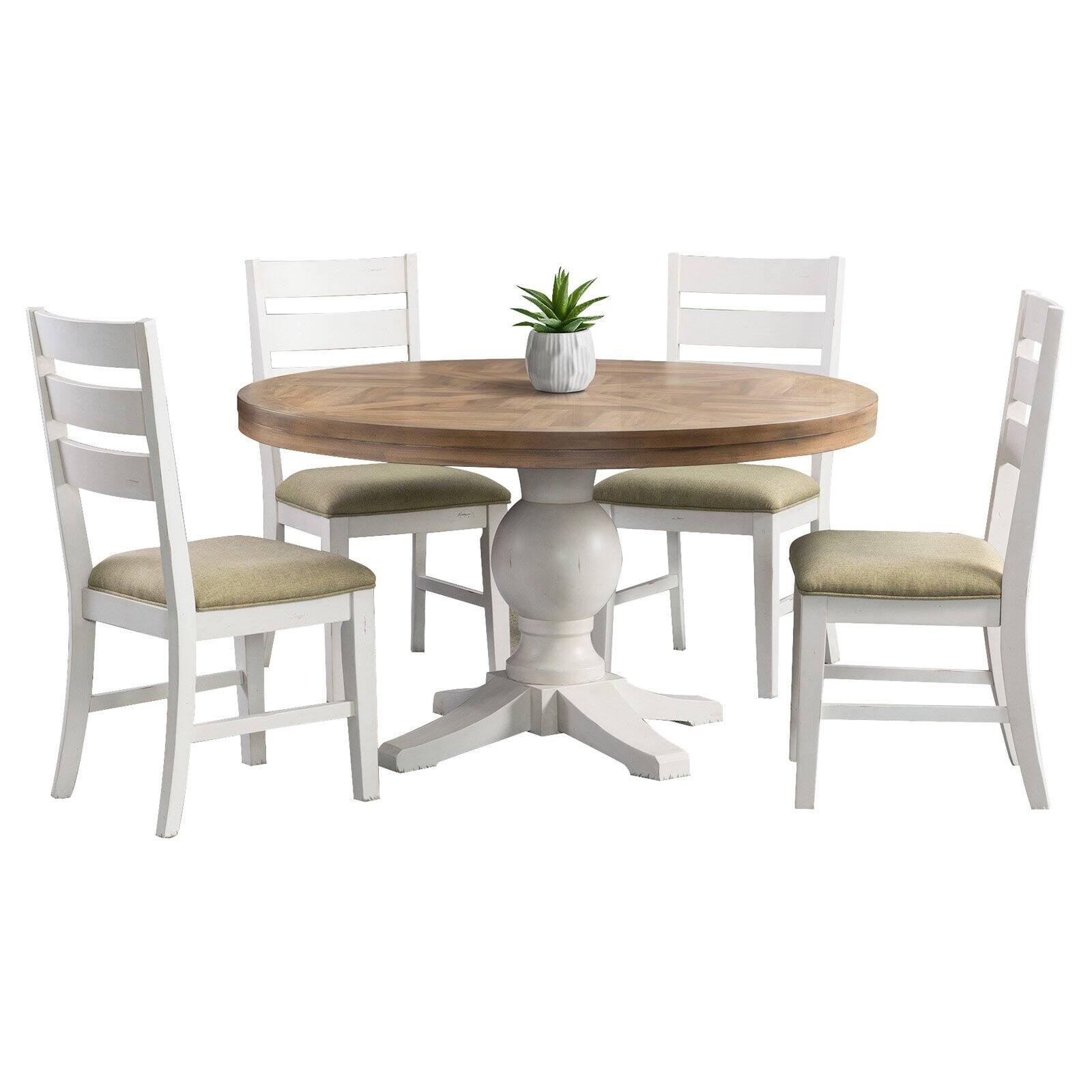 Picket House Furnishings Barrett Round 5 PC Dining Set in Cottage White