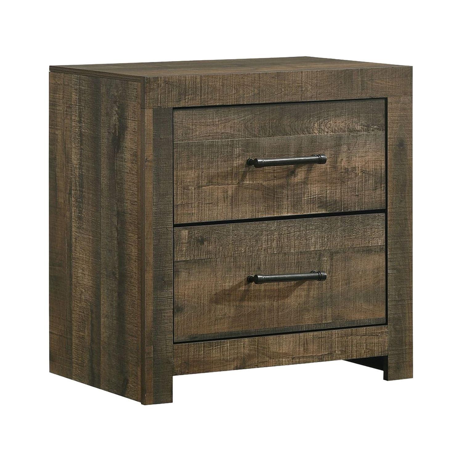 Rustic Brown 2-Drawer Solid Wood Nightstand