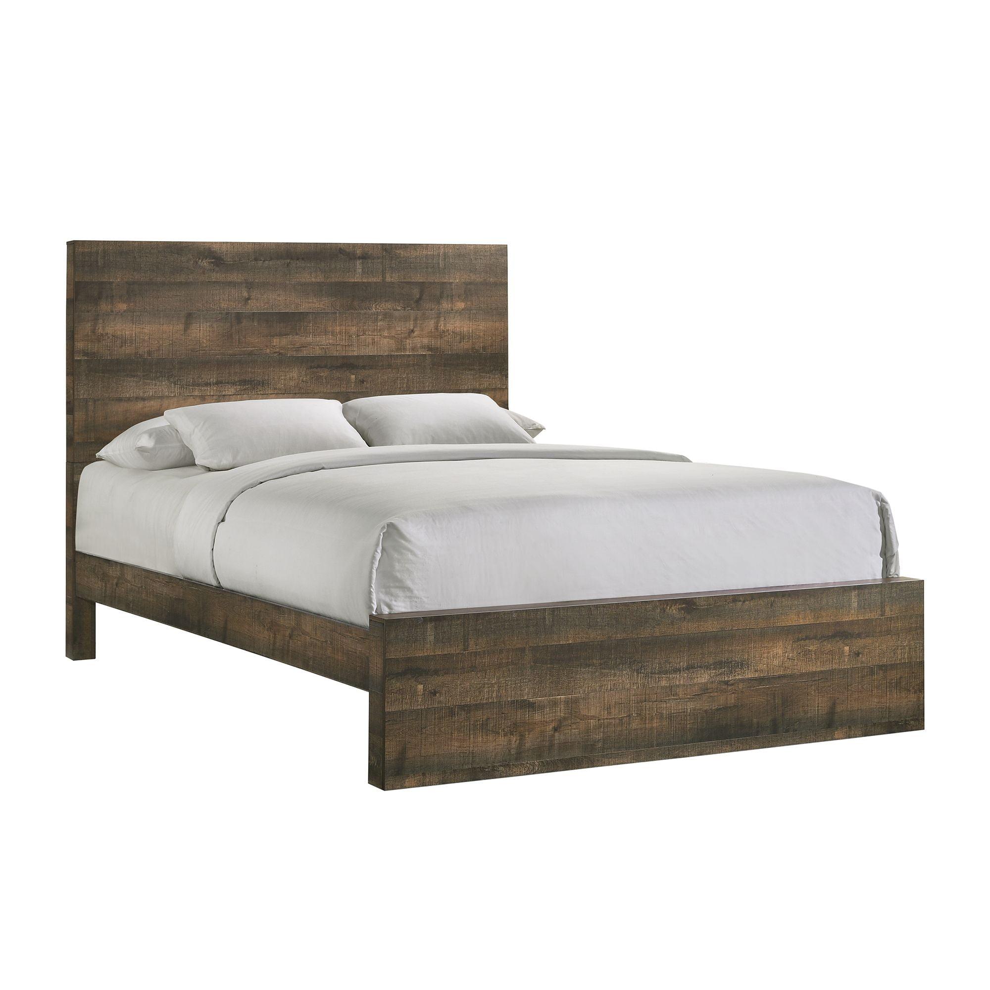 Rustic Walnut King Panel Bed with Storage Drawer and Slats