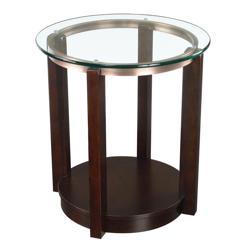 Picket House Furnishings Benton End Table Espresso: Modern Round Glass Top, Wood Frame, Spot Clean