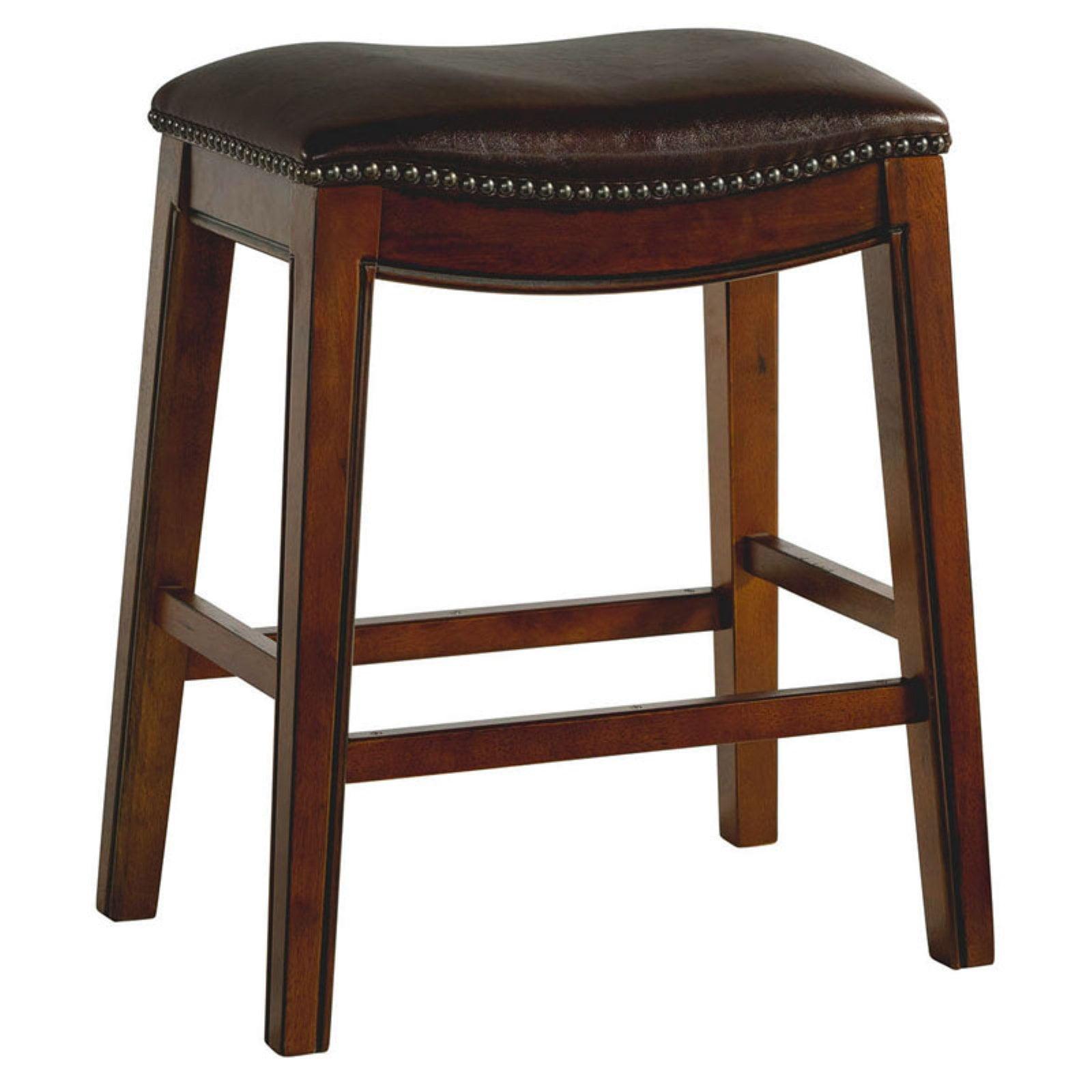 Bowen 24" Brown Wood and Faux Leather Backless Stool