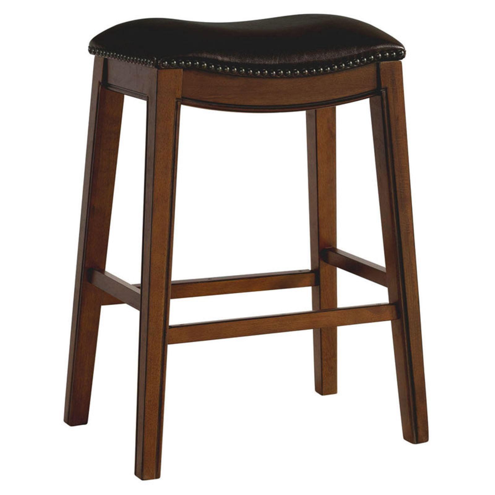 Rustic Chestnut 30" Backless Saddle Bar Stool with Faux Leather Seat