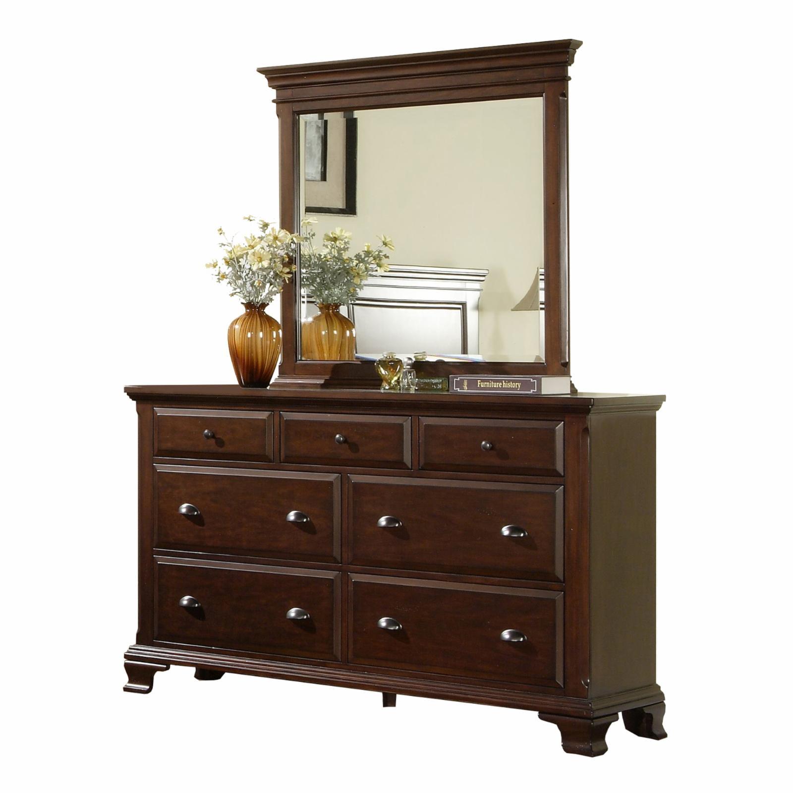 Brinley Cherry 62" Traditional Dresser with Mirror and Felt Lined Drawers