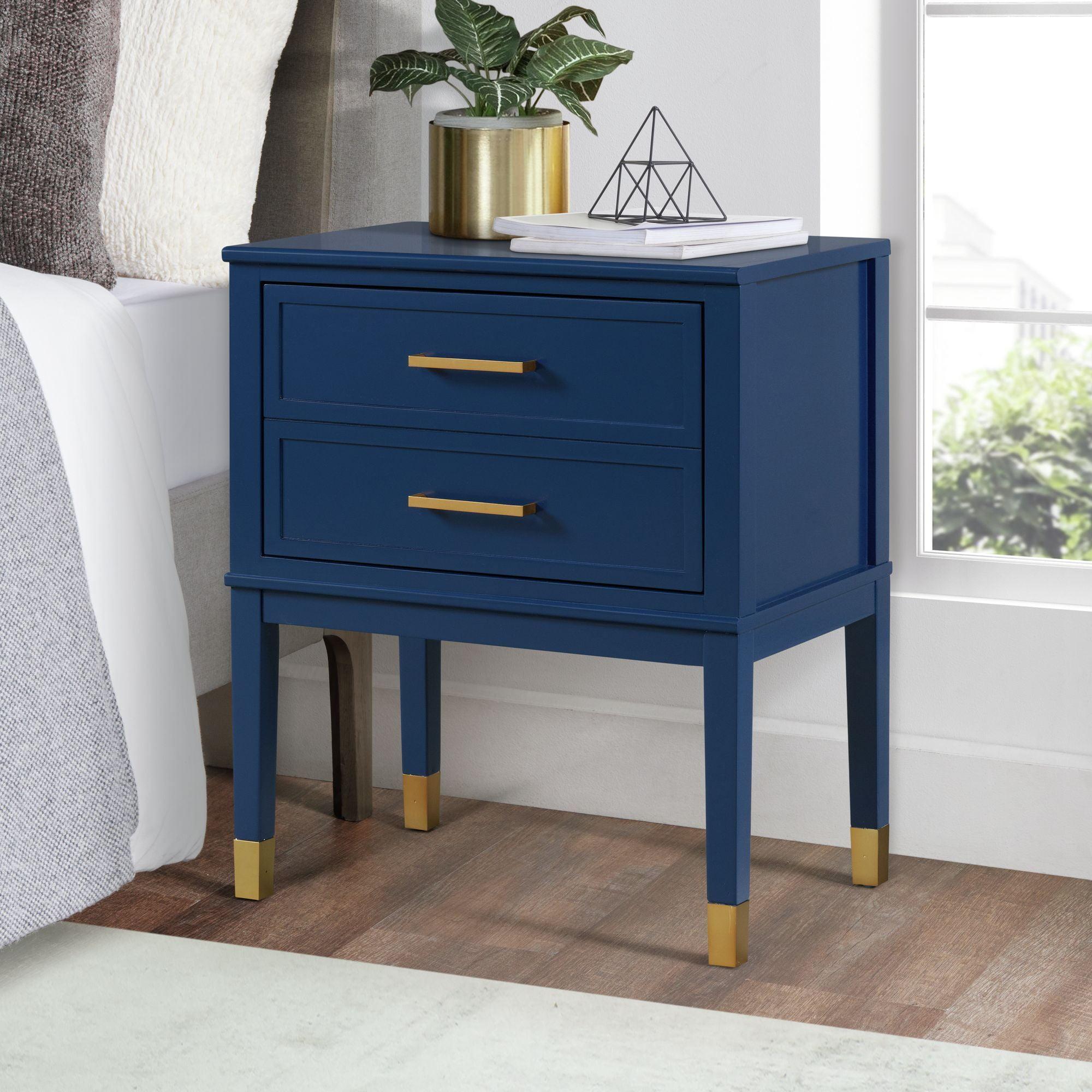 Brody Side Table Navy - Picket House Furnishings: Modern Accent, USB Port, Gold Hardware, Rubberwood & MDF