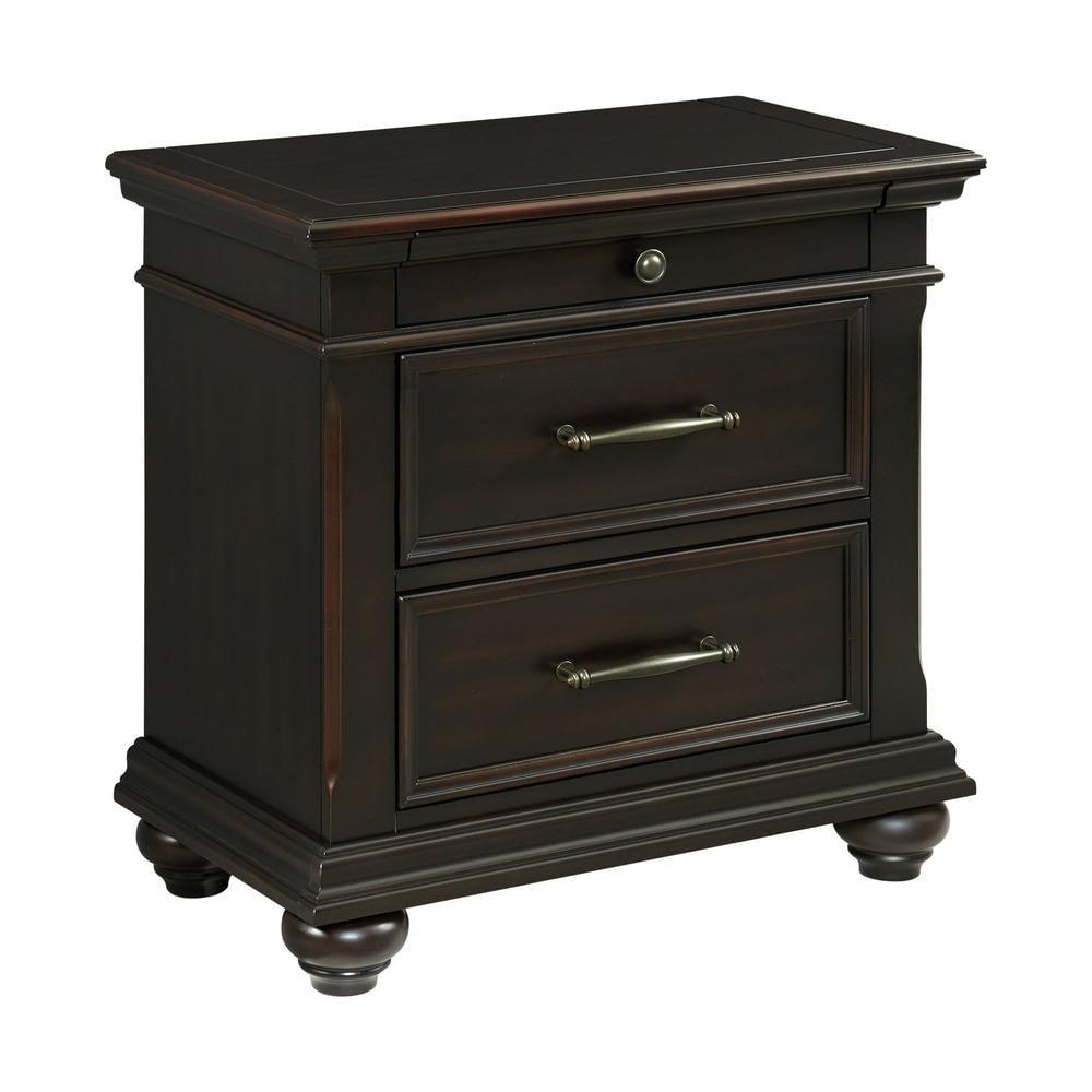 Brooks 3 Drawer Nightstand with USB Ports Black - Picket House Furnishings: Bedroom Storage, Felt-Lined Drawer