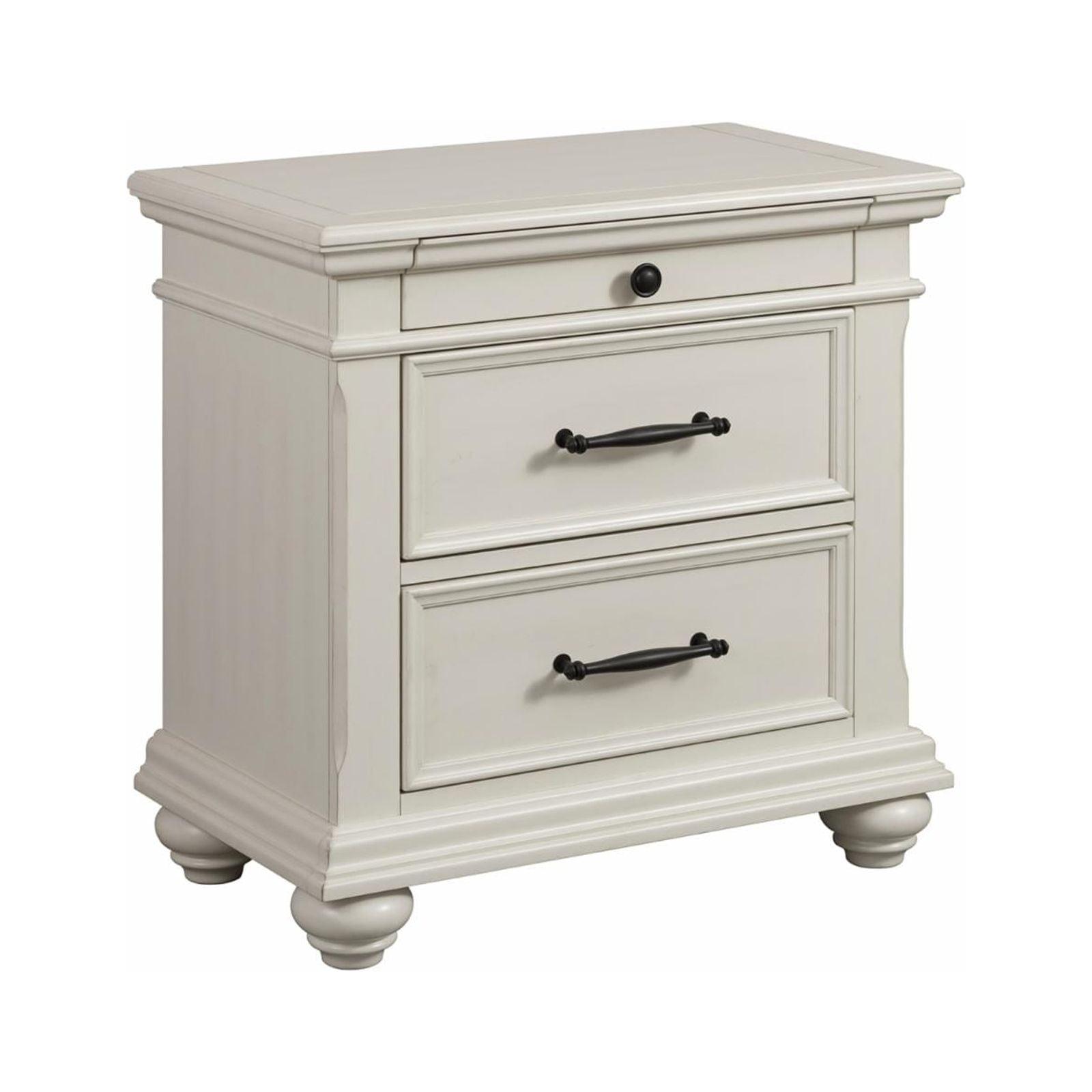 Transitional White 3-Drawer Nightstand with USB Ports