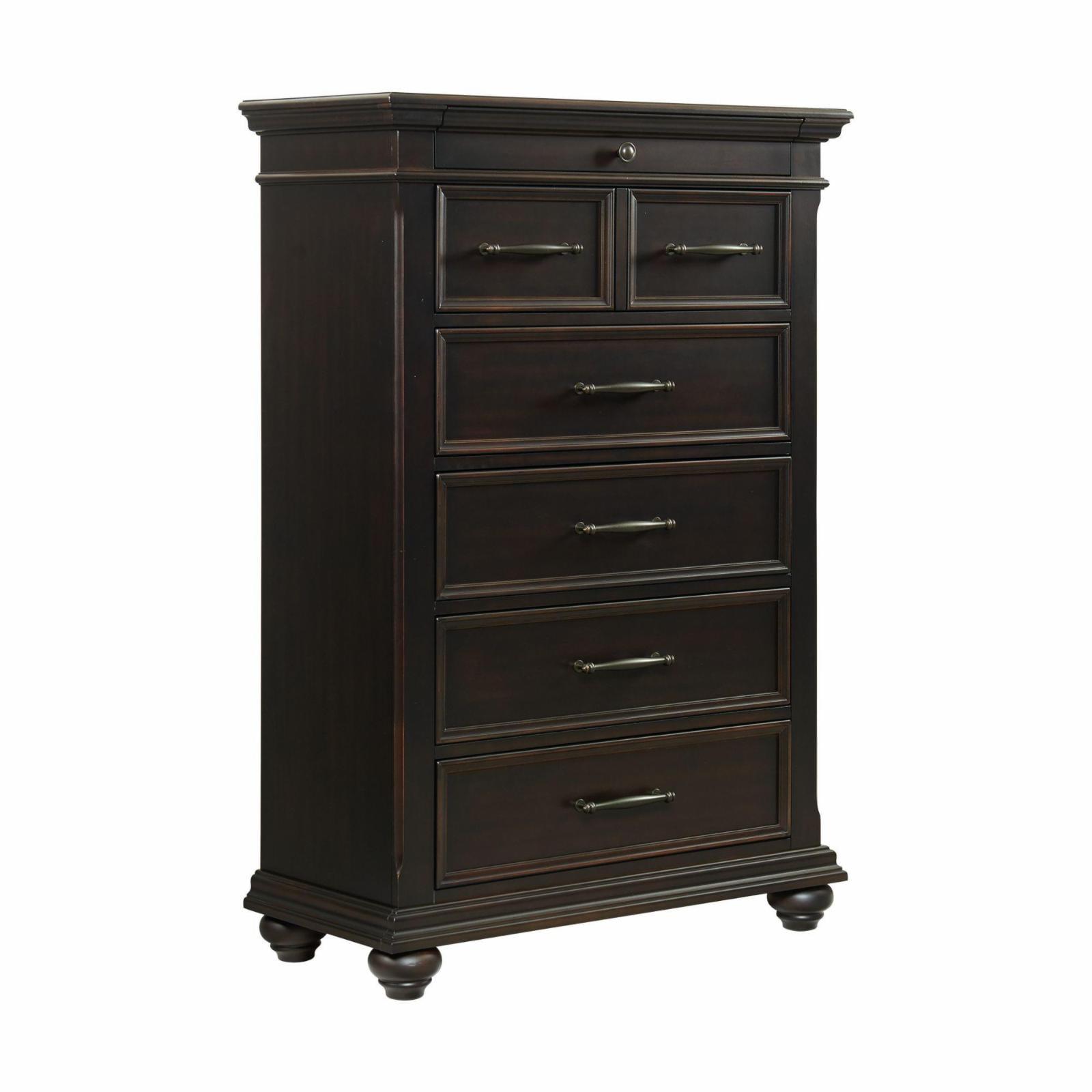 Transitional Brooks Black 6-Drawer Vertical Chest with Felt-Lined Top Drawer