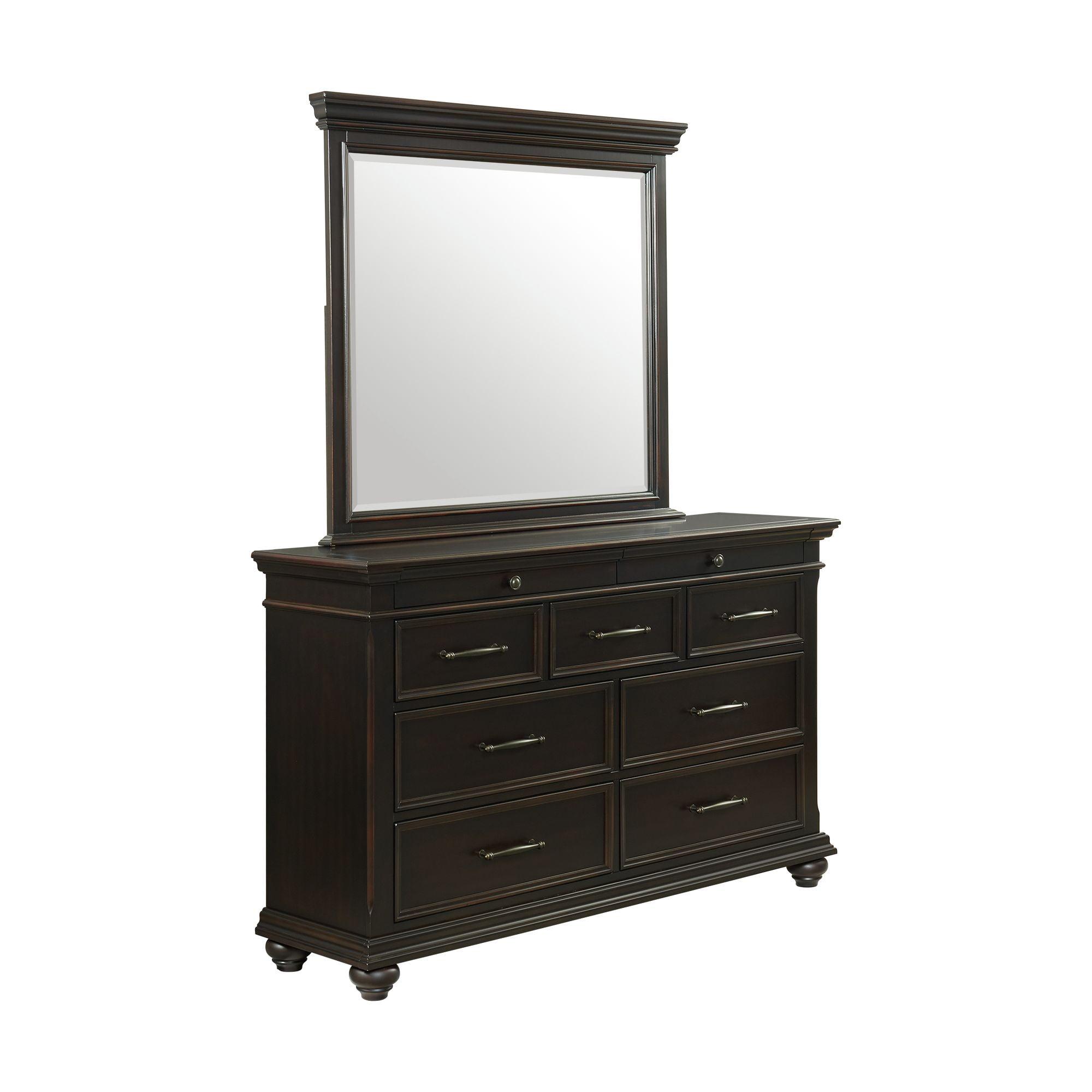 Transitional Brooks 62" Black Dresser with Felt-Lined Drawers & Mirror