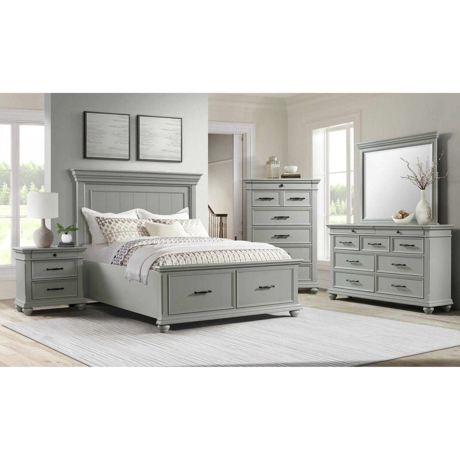Transitional Gray 9-Drawer Dresser with Felt-Lined Drawers & Mirror