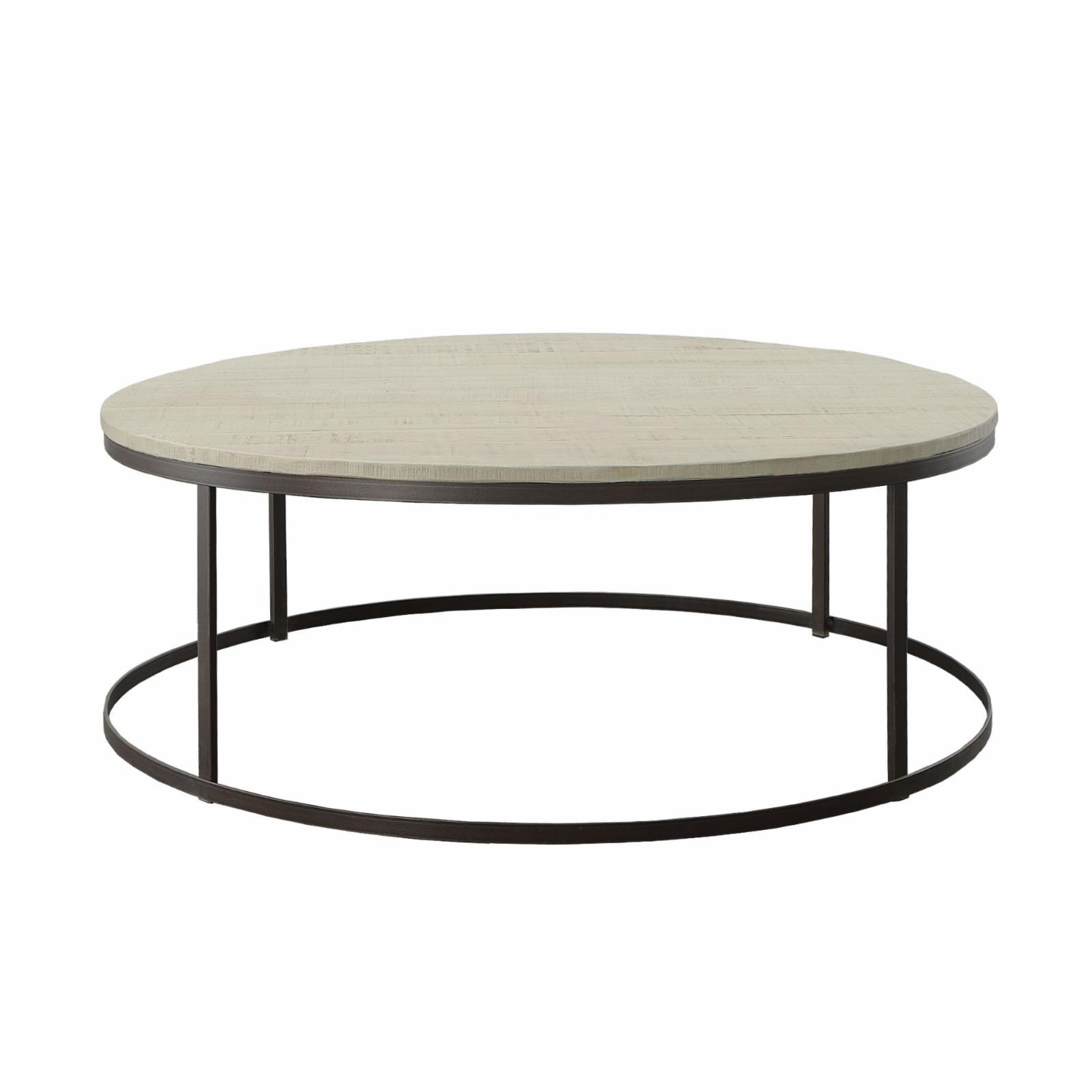 Industrial Round Black Metal and Pine Coffee Table