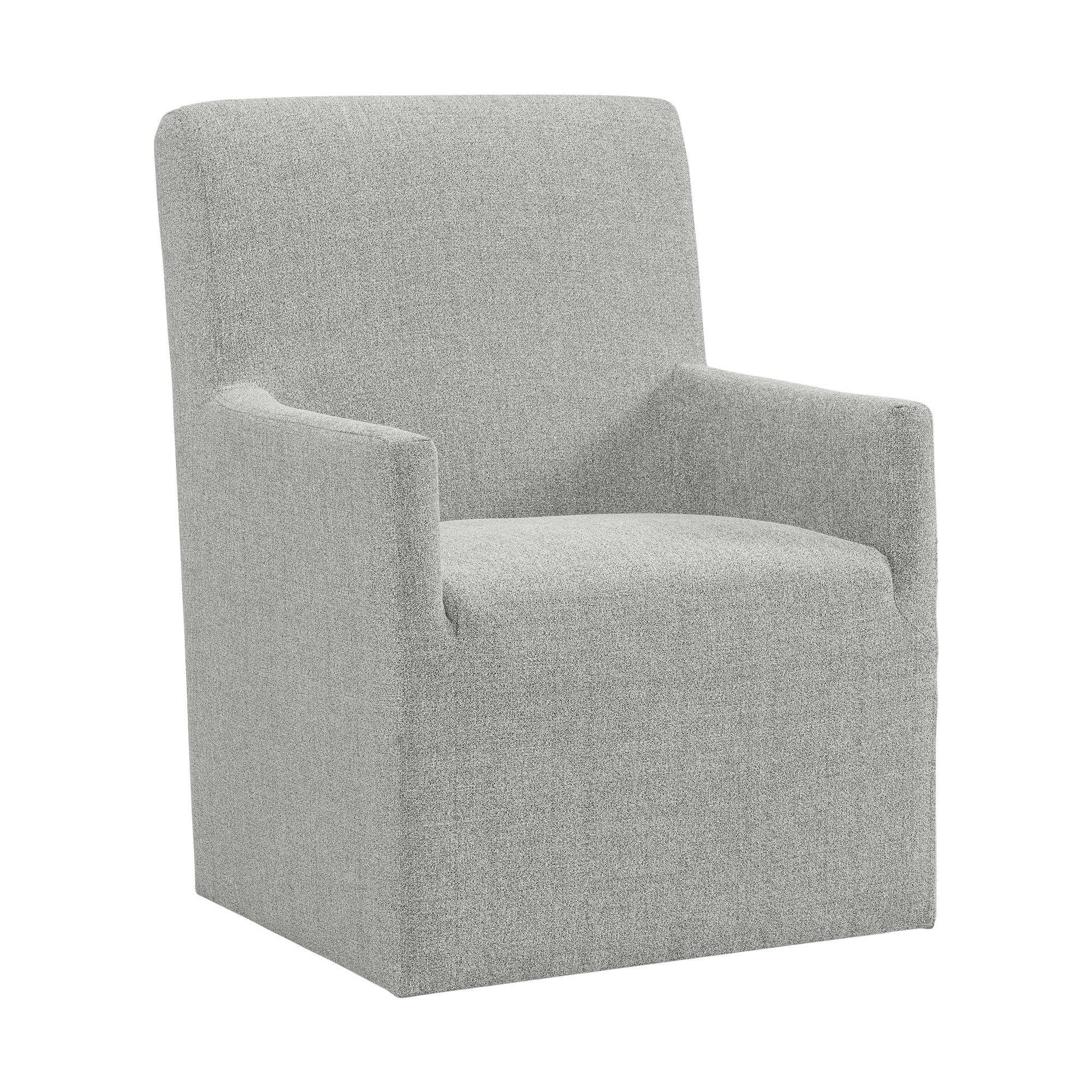 Gray Linen Upholstered Armchair with Casters