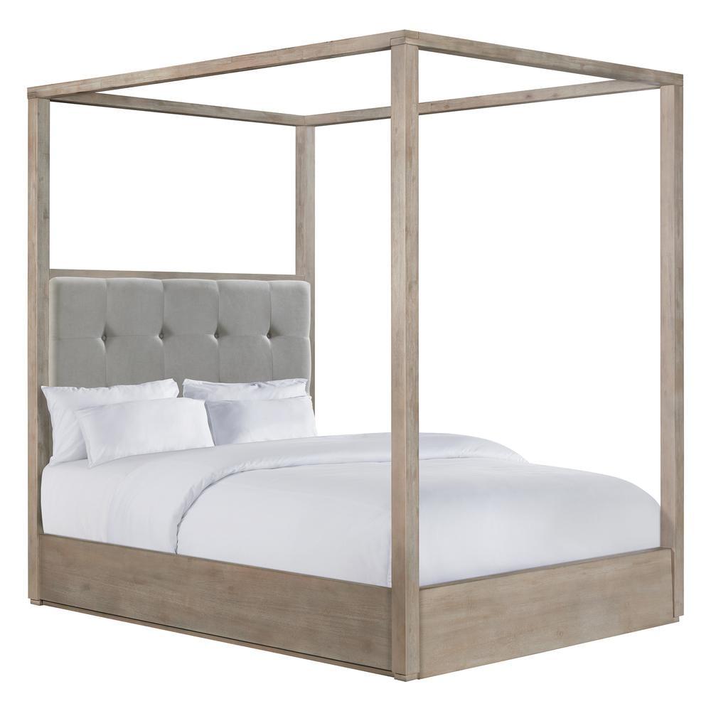 Cadia Queen Canopy Bed with Grey Tufted Upholstered Headboard