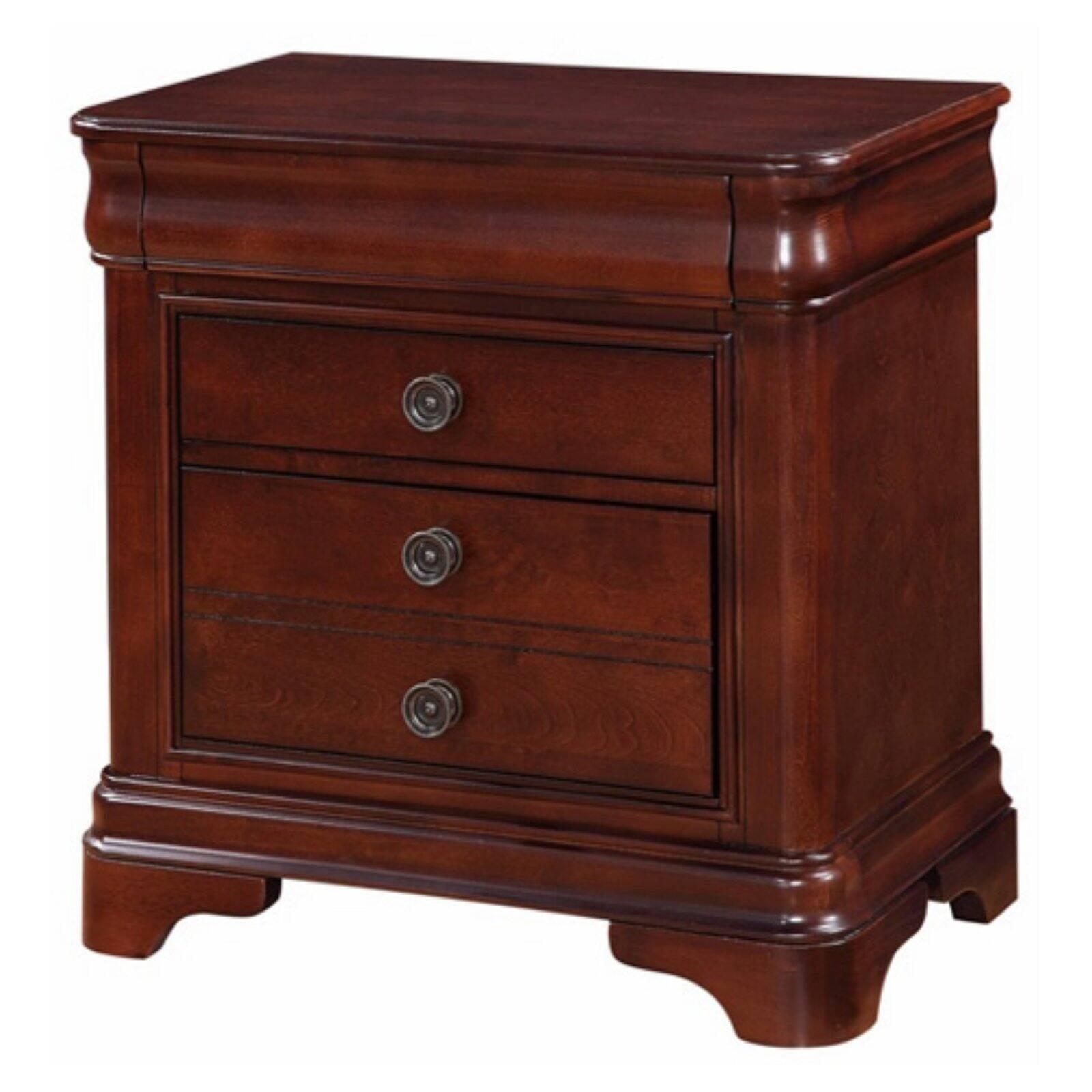 Traditional Cherry 3-Drawer Nightstand with Hidden Storage