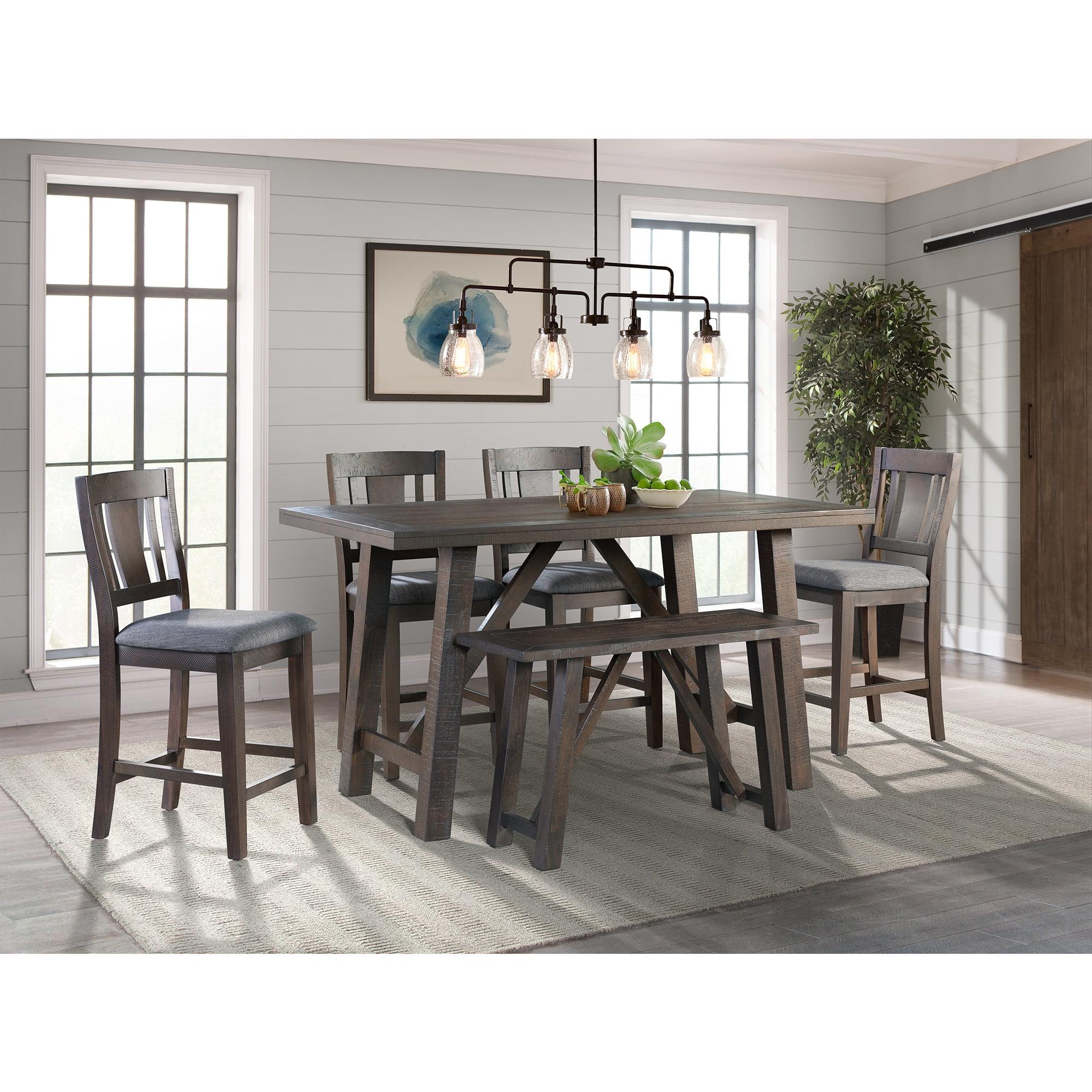 Gray Rustic Counter Height Dining Set with Bench and 4 Chairs