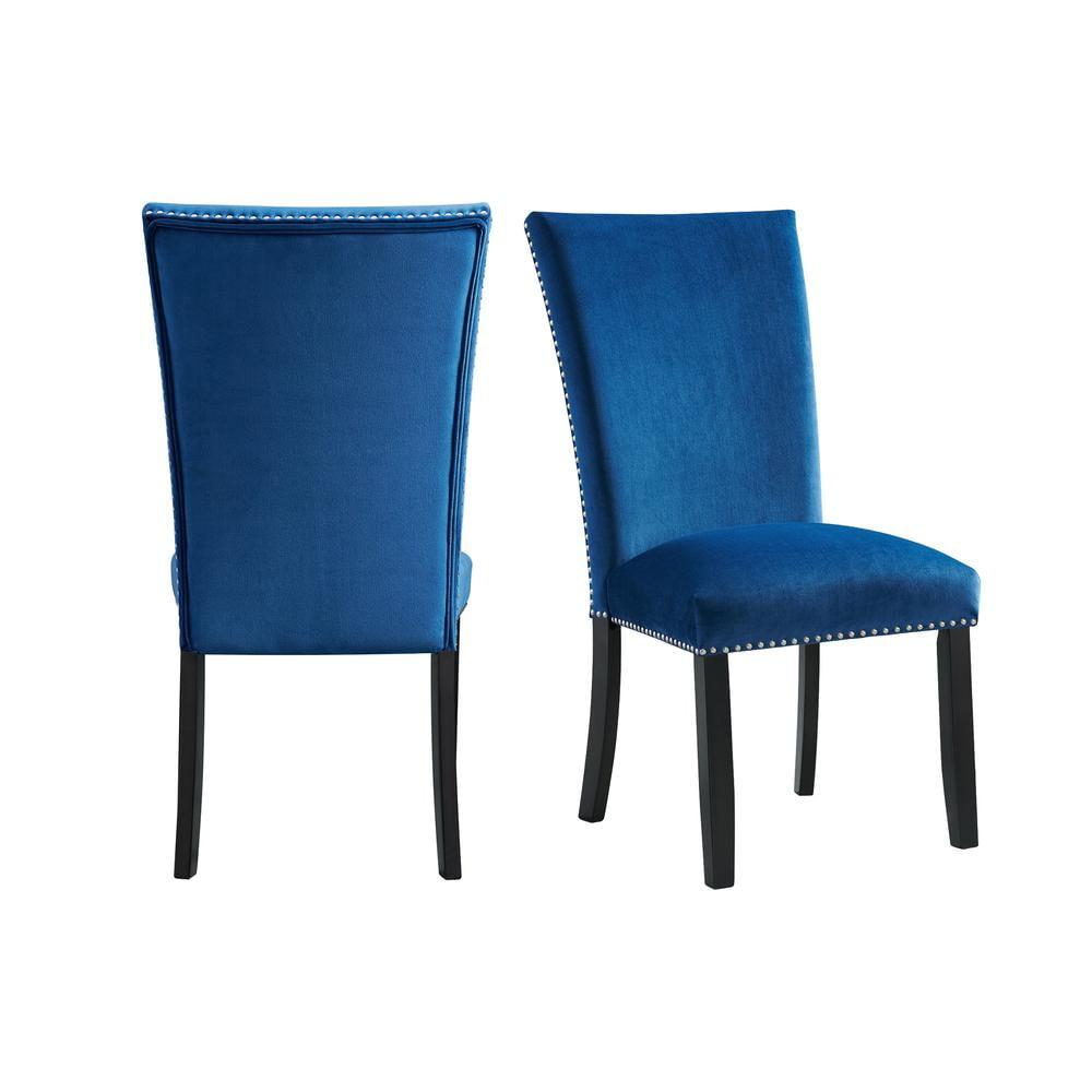 Set of 2 Celine Velvet Side Chair Blue - Picket House Furnishings: Upholstered, Nailhead Trim, Rubberwood Legs