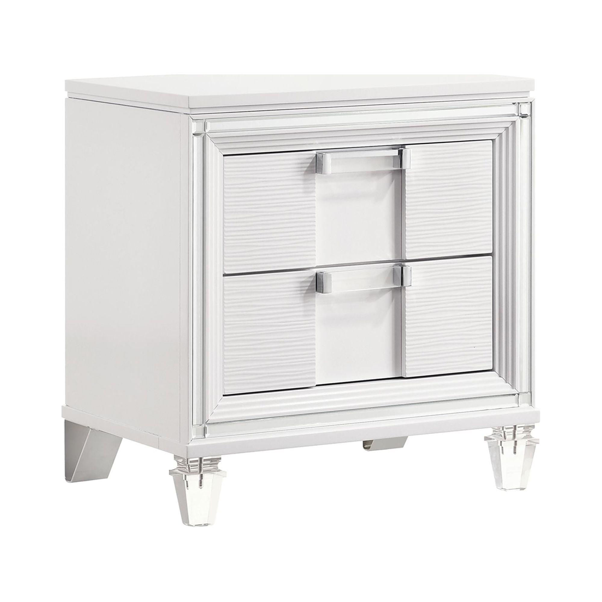 Charlotte White MDF 2-Drawer Nightstand with Acrylic Handles