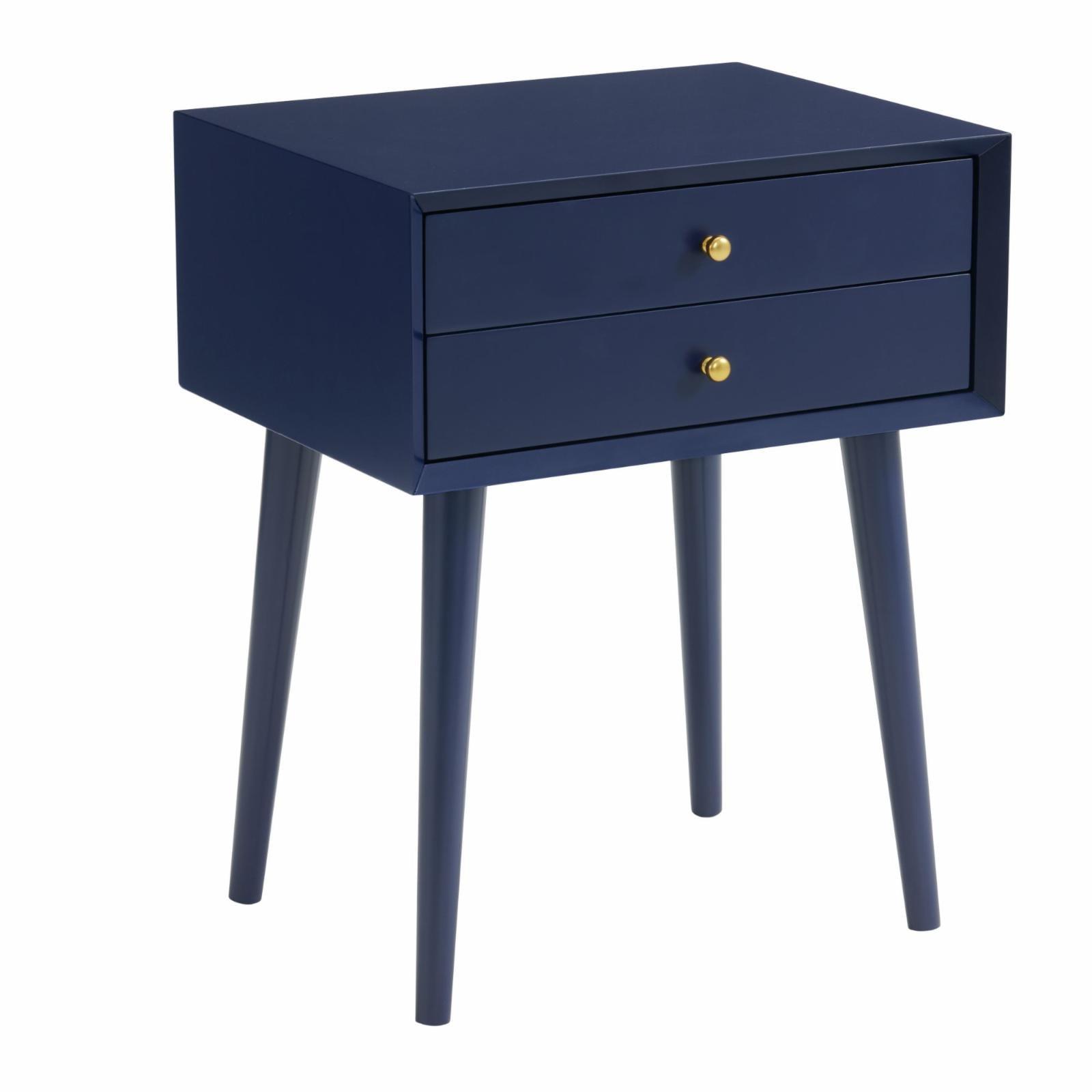 Mid-Century Modern Blue MDF Rectangular Storage Side Table