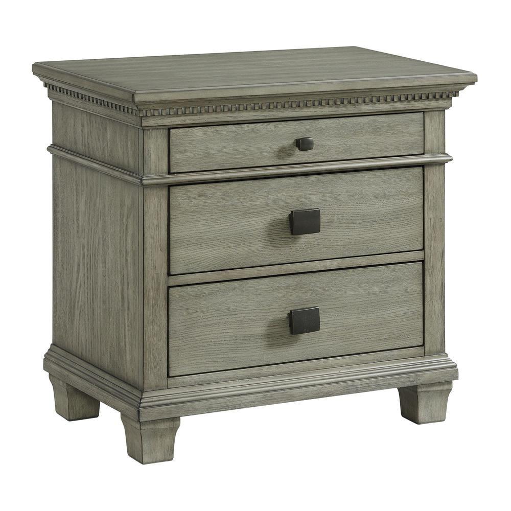 Clovis 3 Drawer Nightstand with USB Gray - Picket House Furnishings