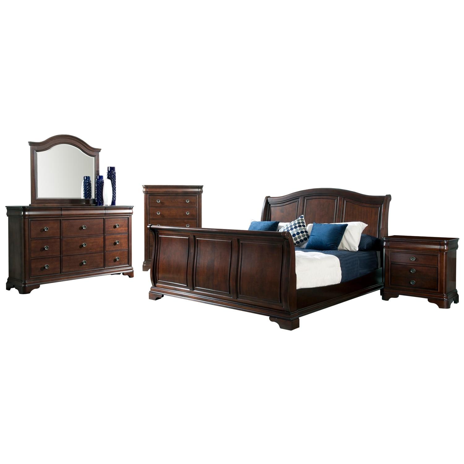 Cherry Sleigh Queen Bedroom Set with Carved Panels and Ample Storage