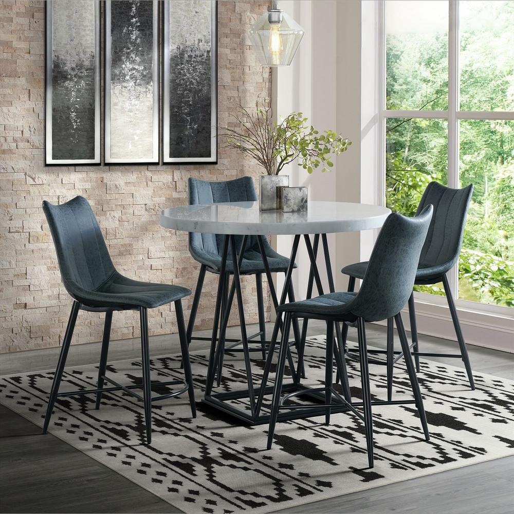 White Marble and Gray Faux Leather Counter Height Dining Set