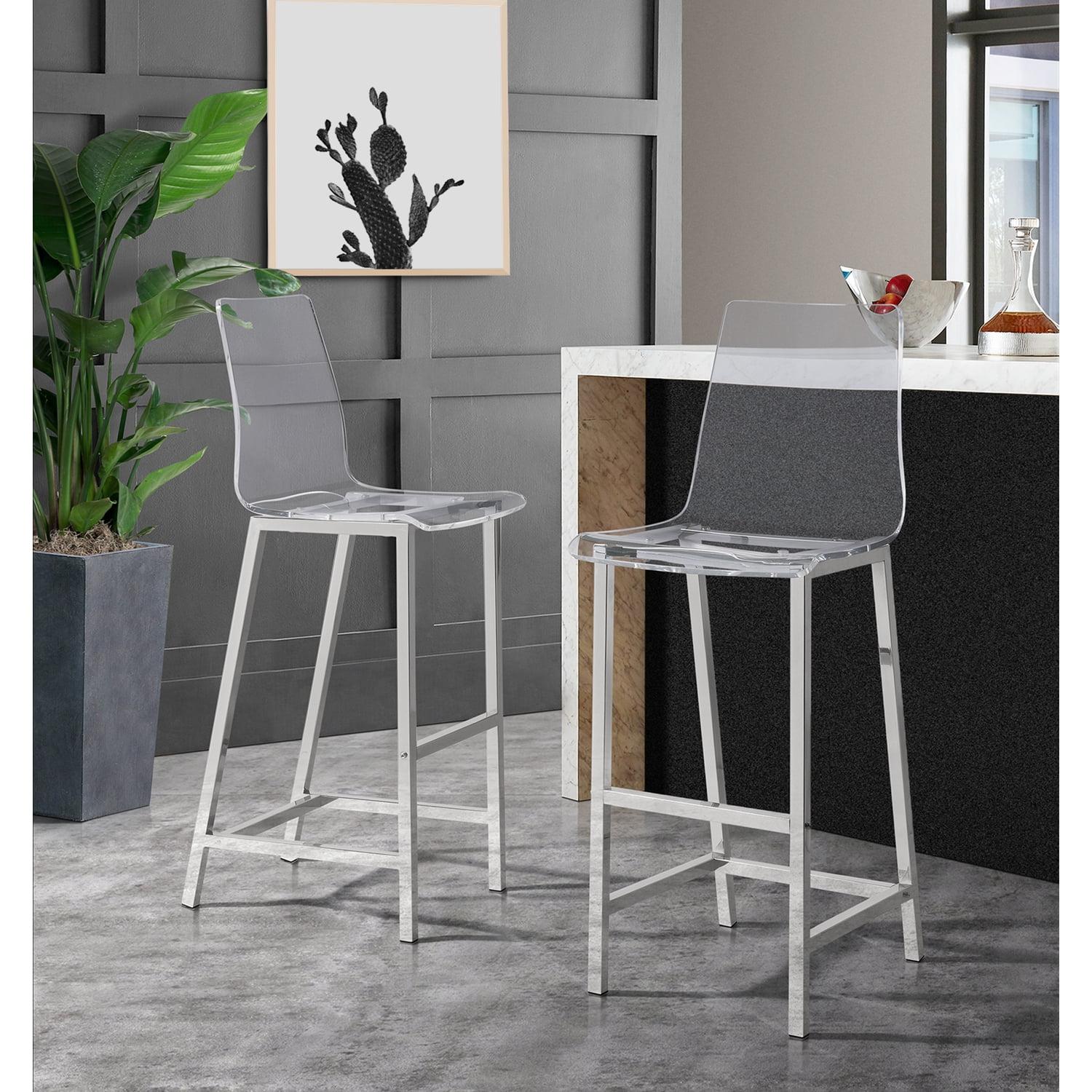 Cova 30'' Clear Acrylic and Chrome Bar Stools