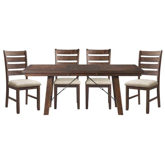 Rustic Walnut and Cream 5-Piece Dining Set with Ladder Back Chairs