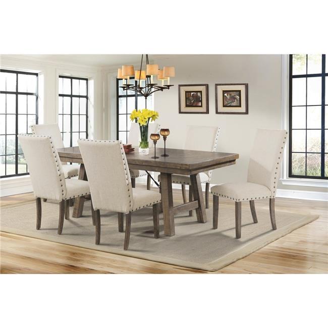 Dex 7pc Extendable Dining Table Set and 6 Upholster Side Chairs Walnut Brown/Cream - Picket House Furnishings: Smokey Finish, Flared Legs