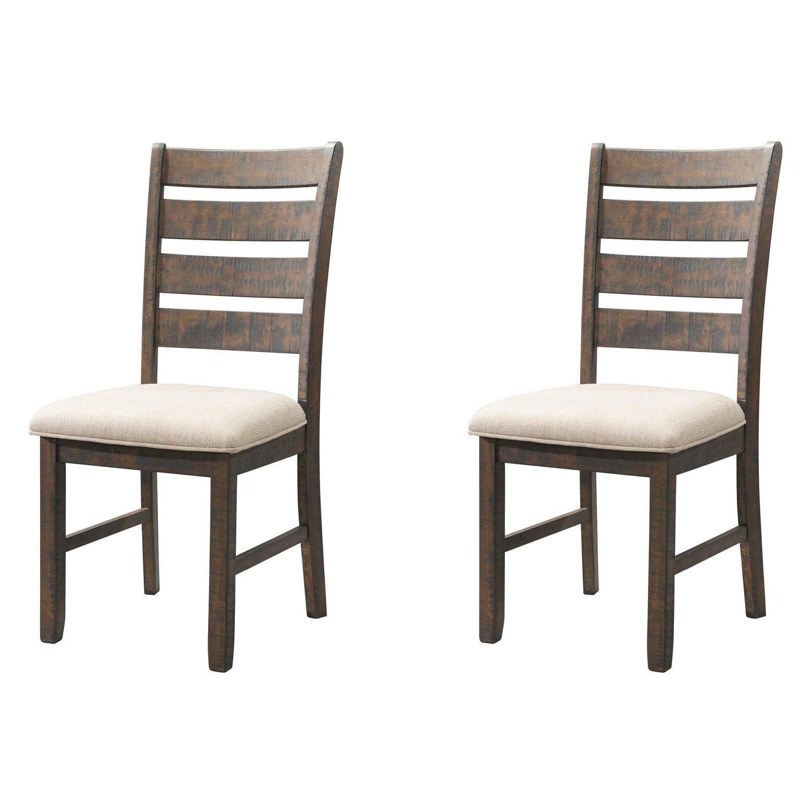 Rustic Cream Linen and Smokey Walnut Wood Ladderback Side Chair