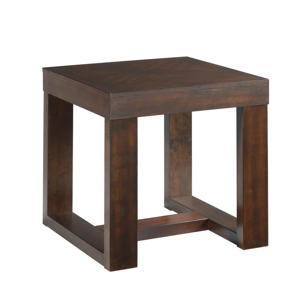 Warm Cherry Finish Square Wooden End Table with Cut-Out Legs